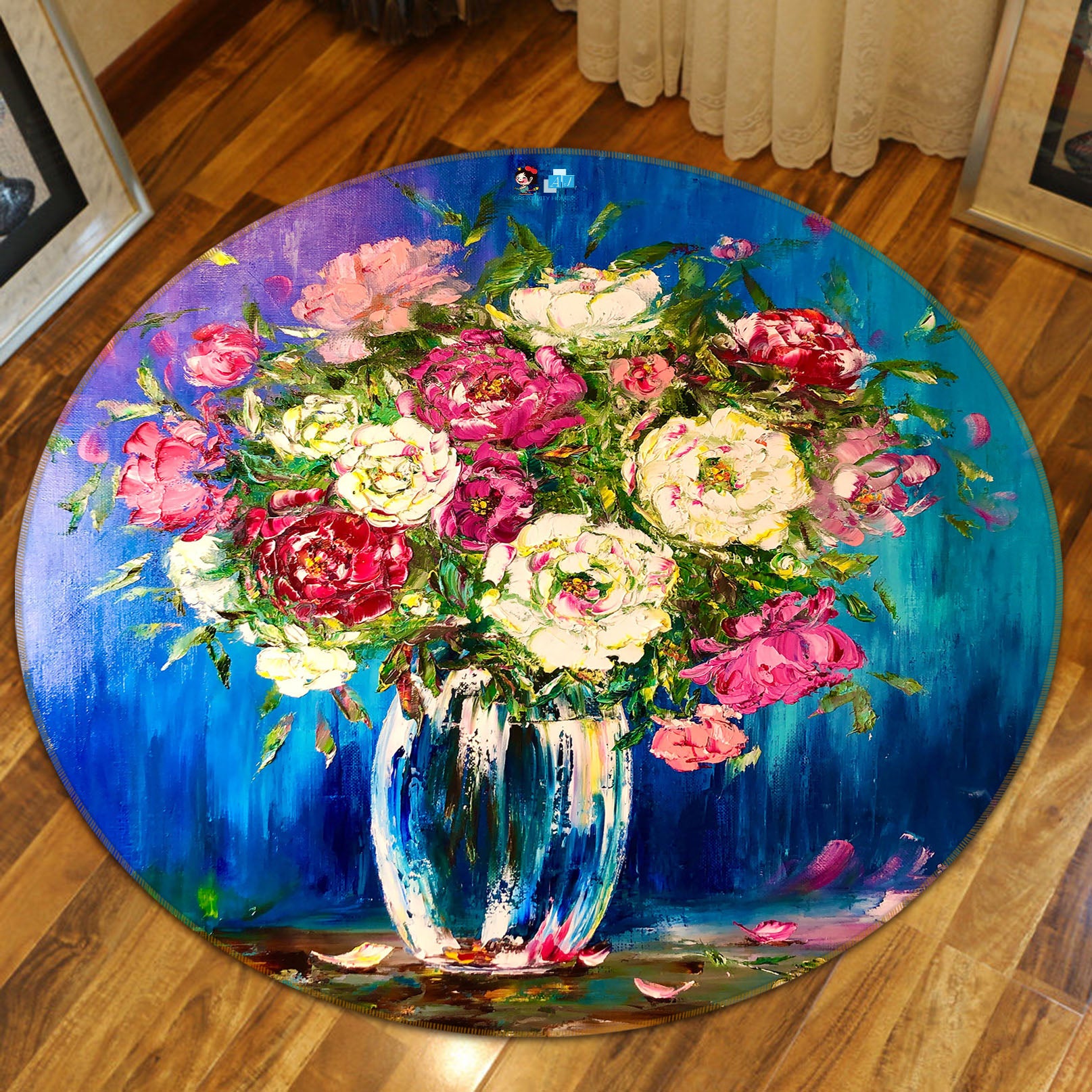 3D Colorful Flower Vase 872 Skromova Marina Rug Round Non Slip Rug Mat