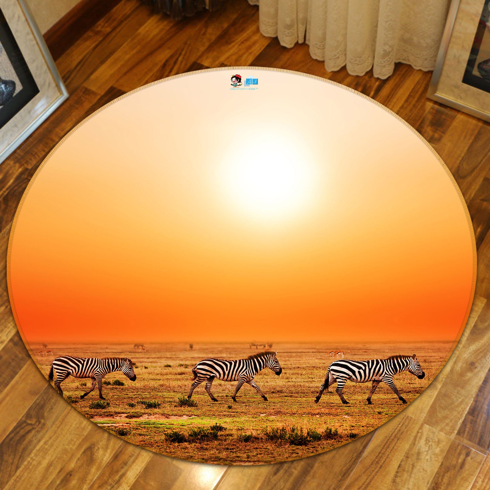 3D Zebra 38097 Animal Round Non Slip Rug Mat