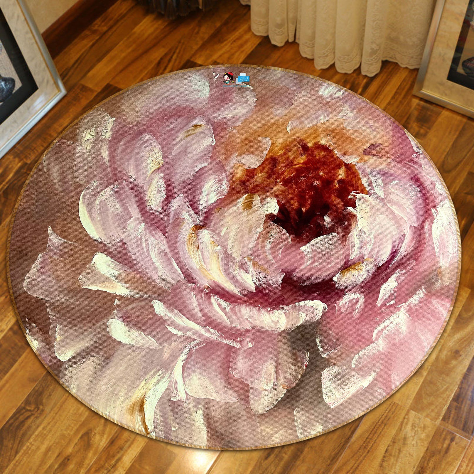 3D Pink Flower 3902 Skromova Marina Rug Round Non Slip Rug Mat