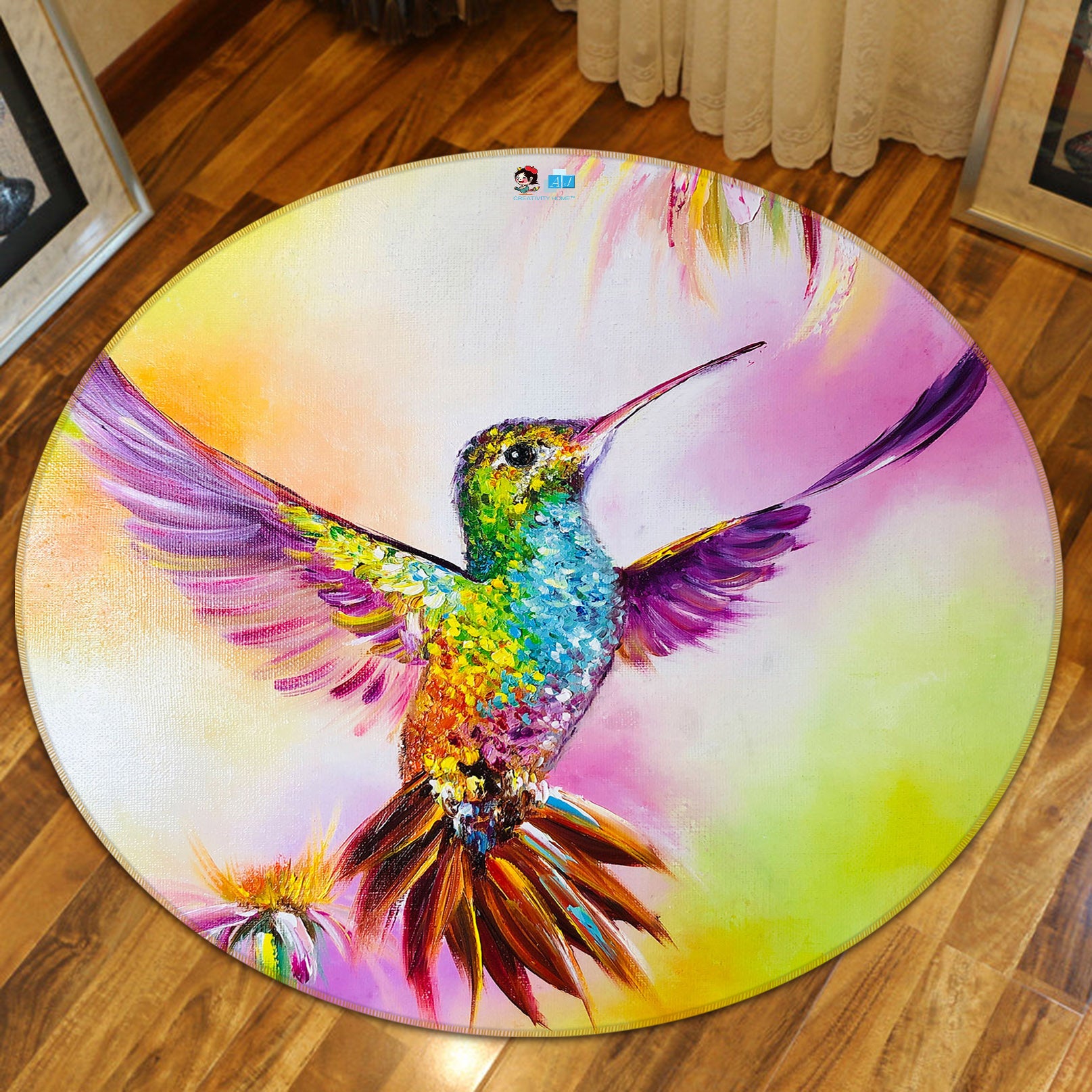 3D Colorful Hummingbird 851 Skromova Marina Rug Round Non Slip Rug Mat