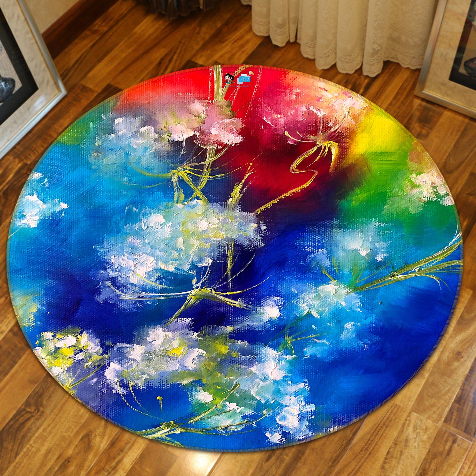 3D Painted Flowers 918 Skromova Marina Rug Round Non Slip Rug Mat