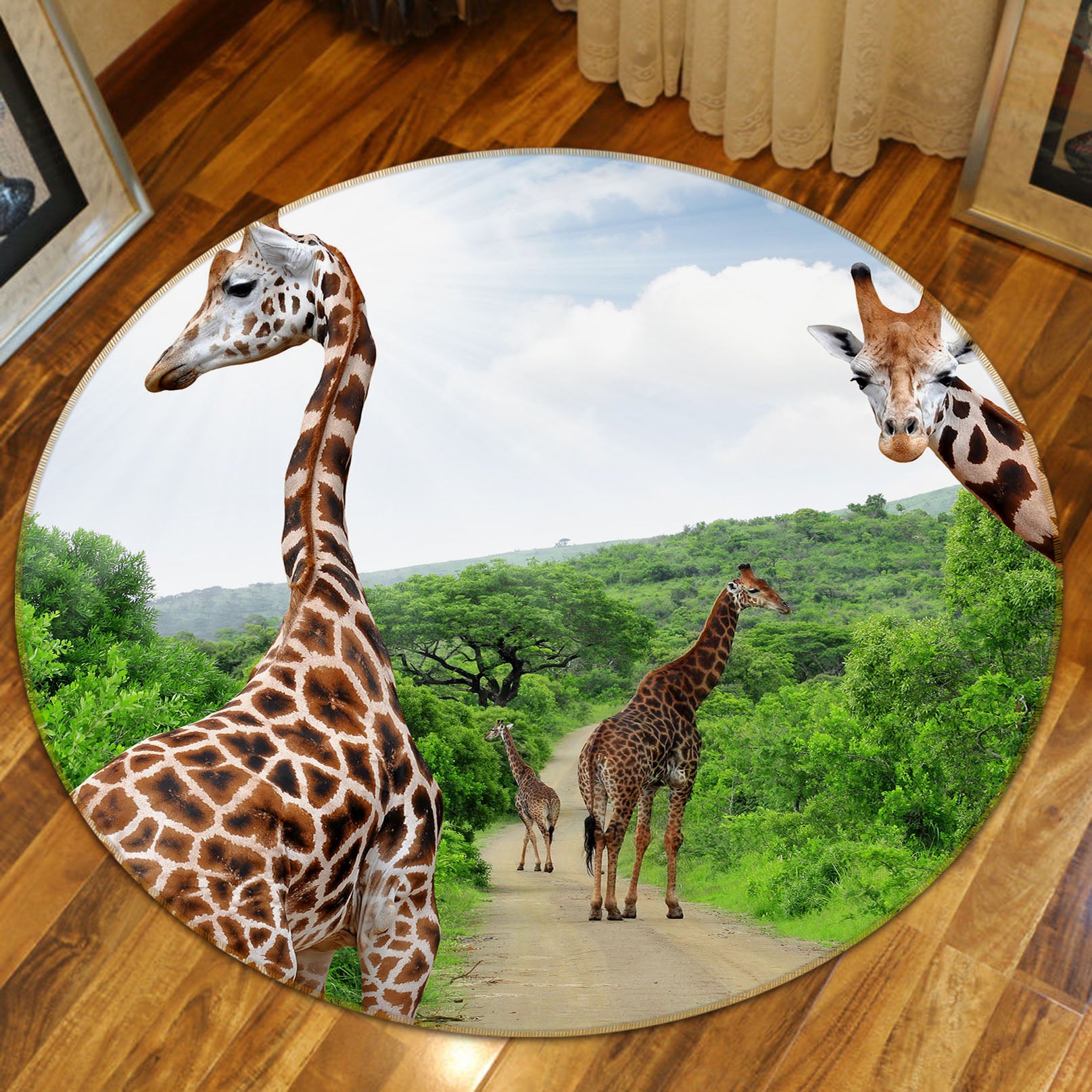 3D Giraffe 37151 Animal Round Non Slip Rug Mat