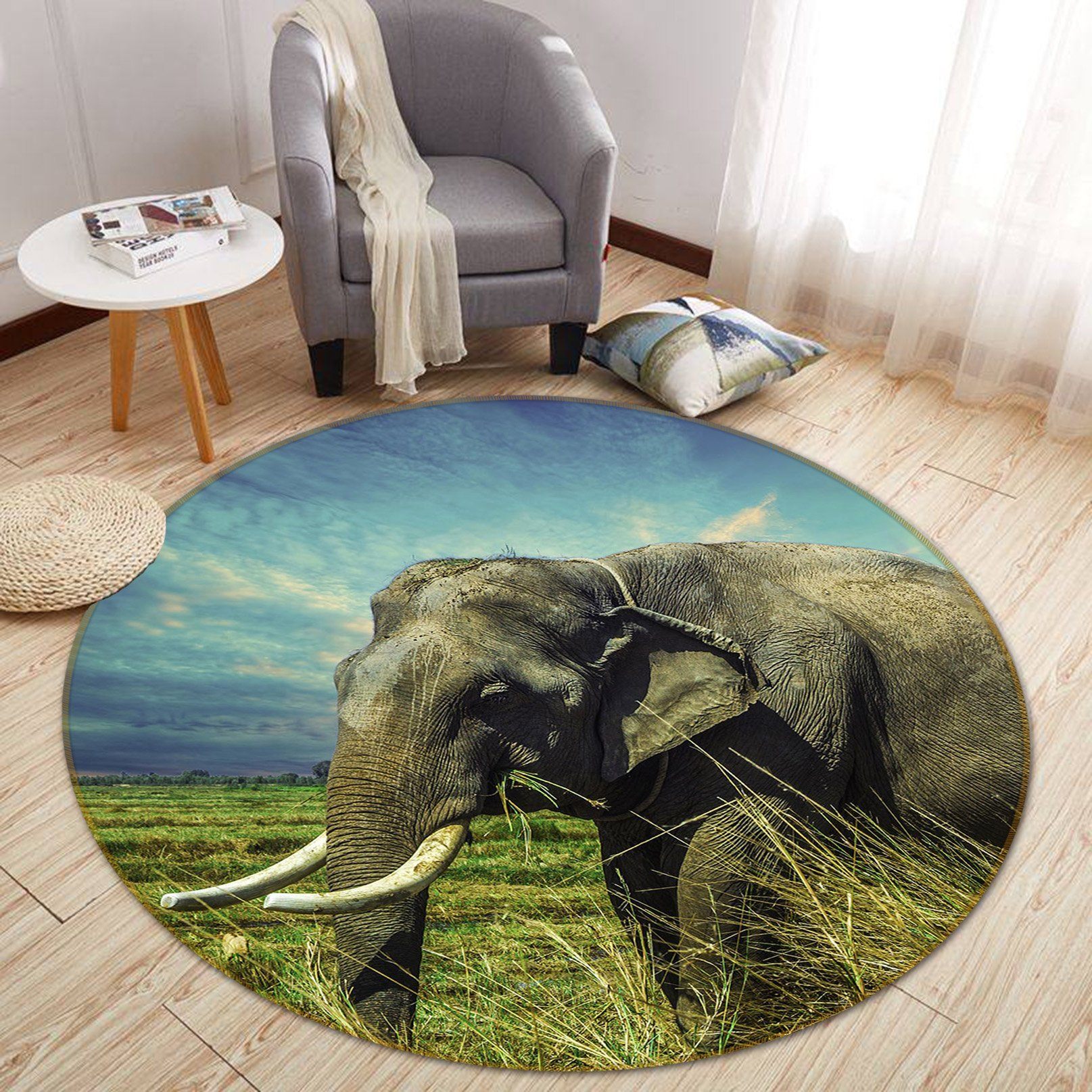 3D Prairie Elephant 036 Animal Round Non Slip Rug Mat Mat AJ Creativity Home 