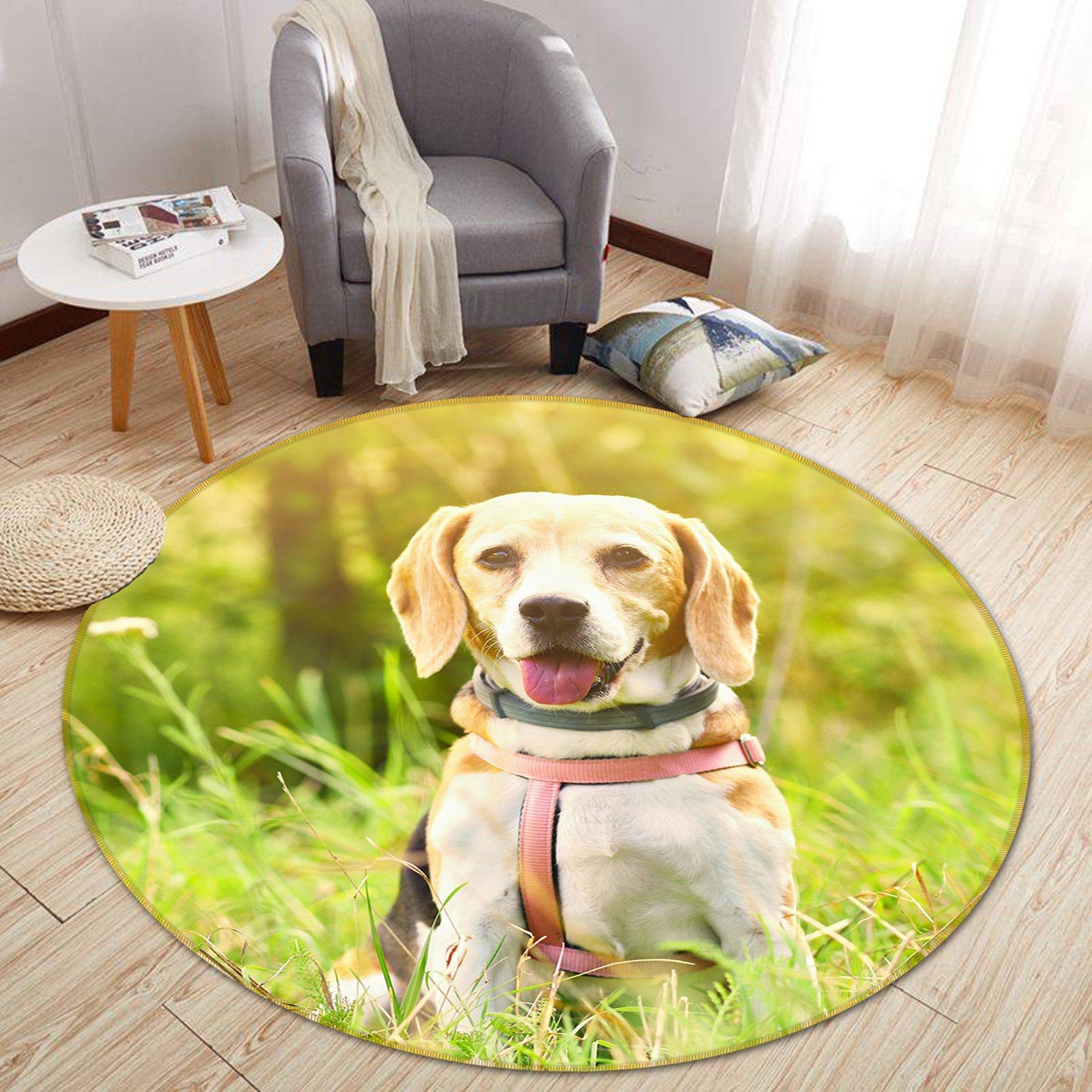 3D Sunshine Dog 051 Animal Round Non Slip Rug Mat Mat AJ Creativity Home 