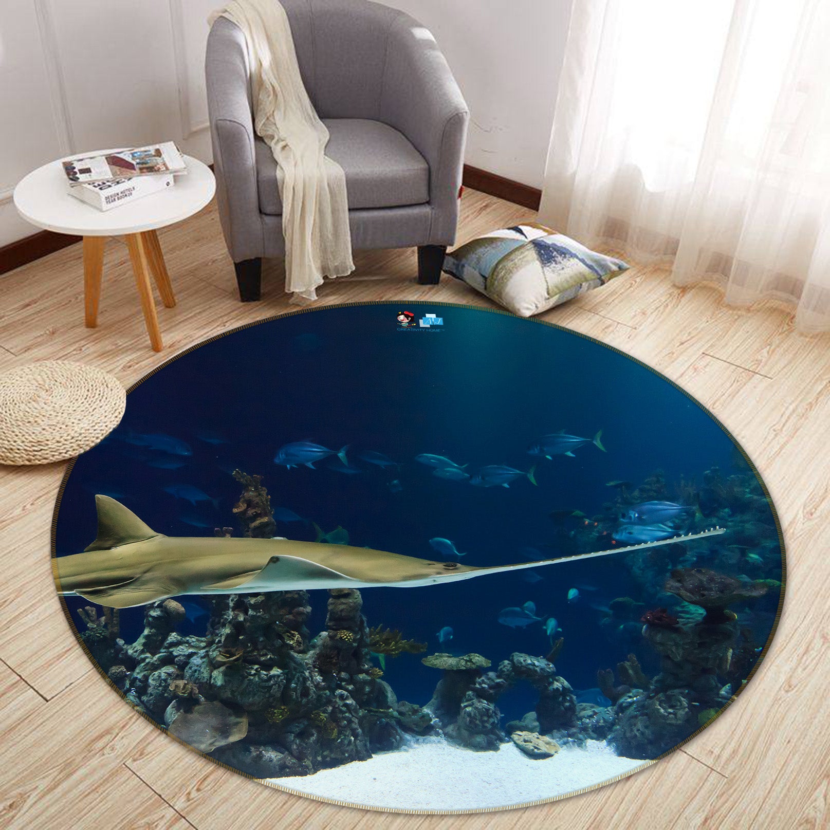 3D Seabed Fish 81266 Animal Round Non Slip Rug Mat