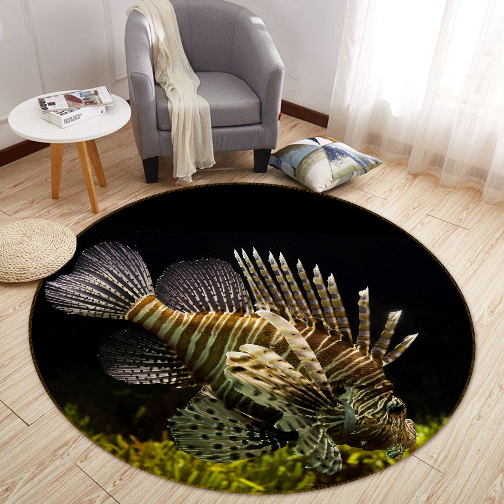 3D Lionfish 82004 Animal Round Non Slip Rug Mat