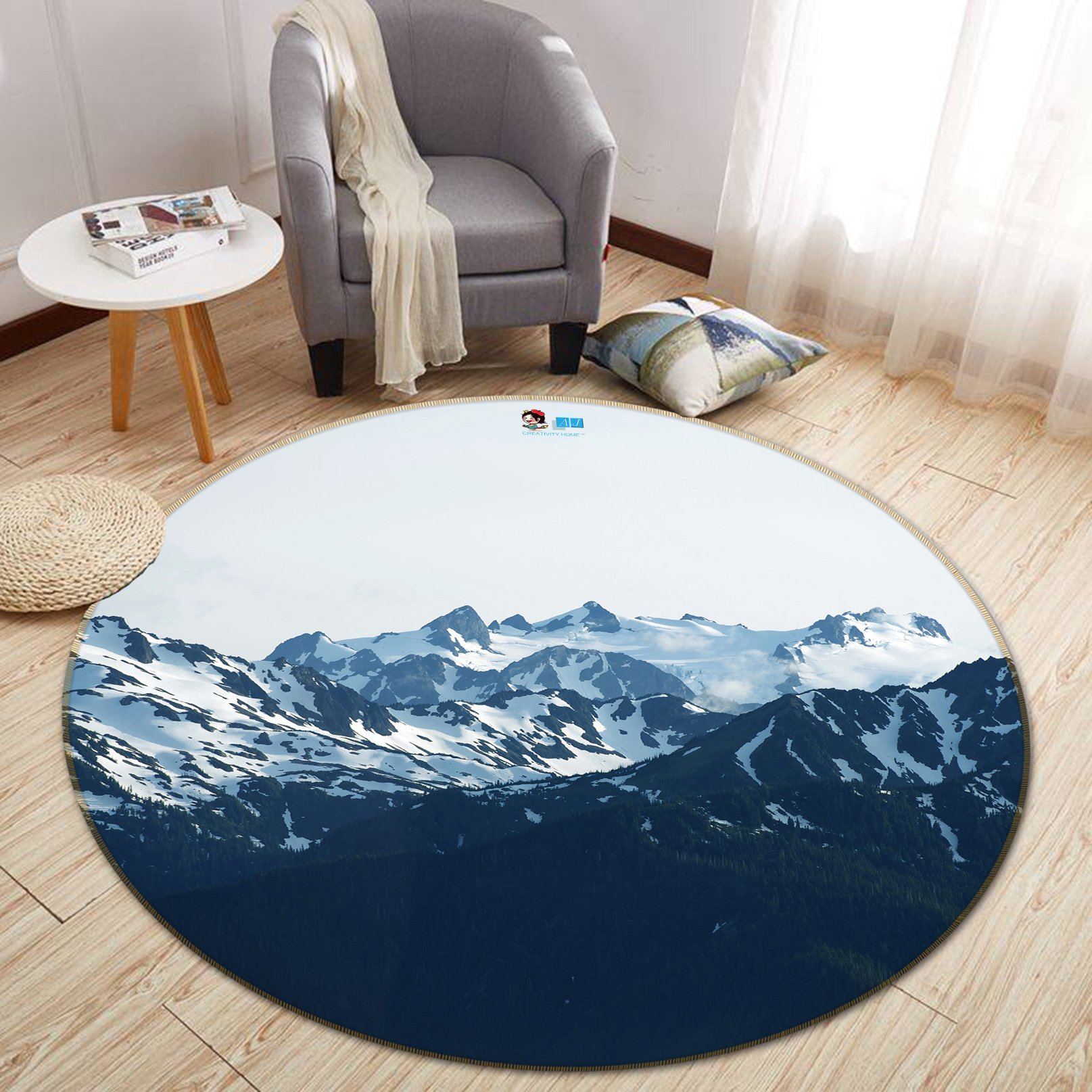 3D Snow Mountain 102 Round Non Slip Rug Mat Mat AJ Creativity Home 