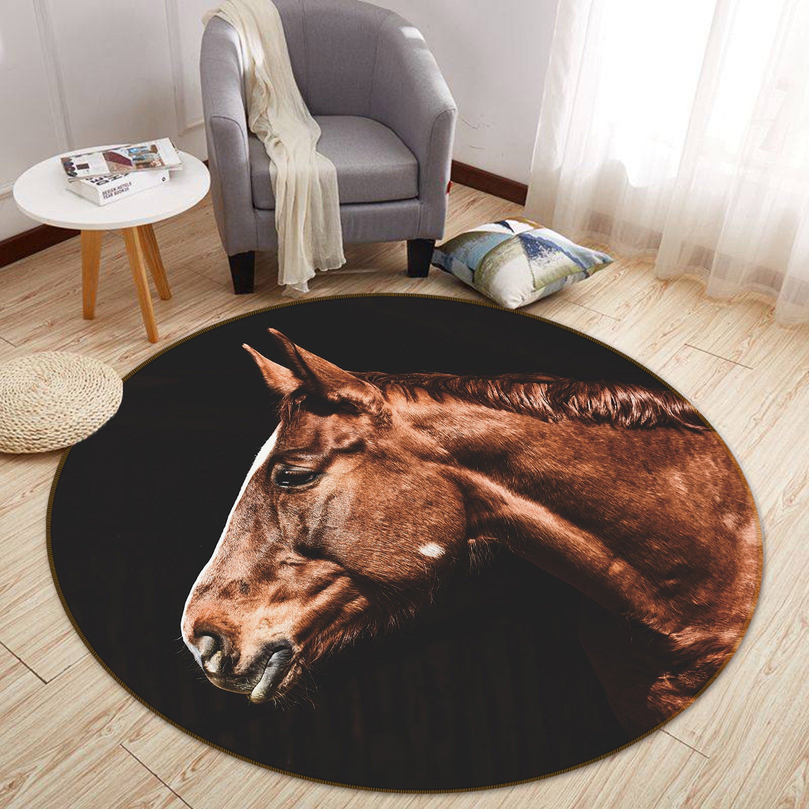 3D Horse 81293 Animal Round Non Slip Rug Mat