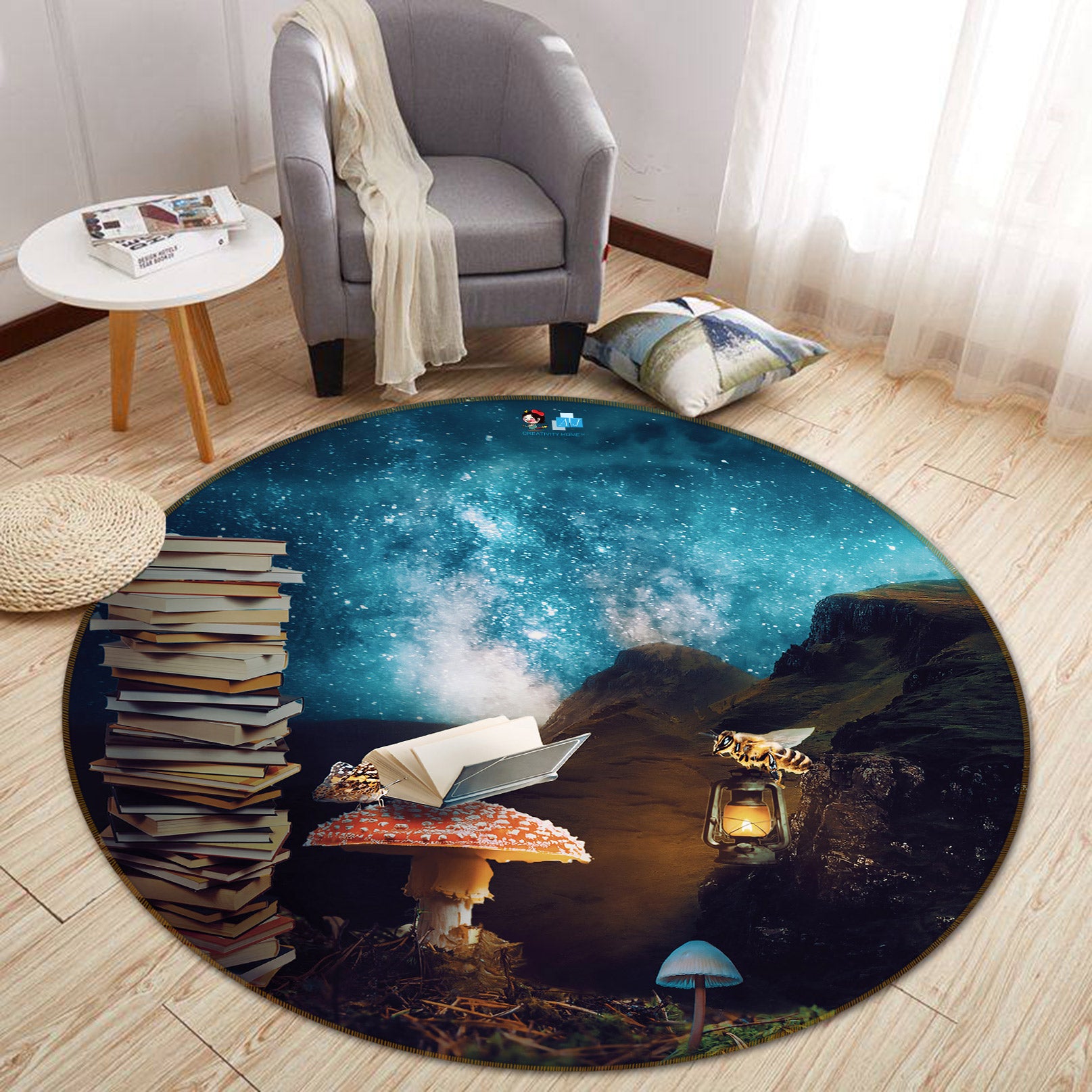 3D Bee Book 5021 Beth Sheridan Rug Round Non Slip Rug Mat