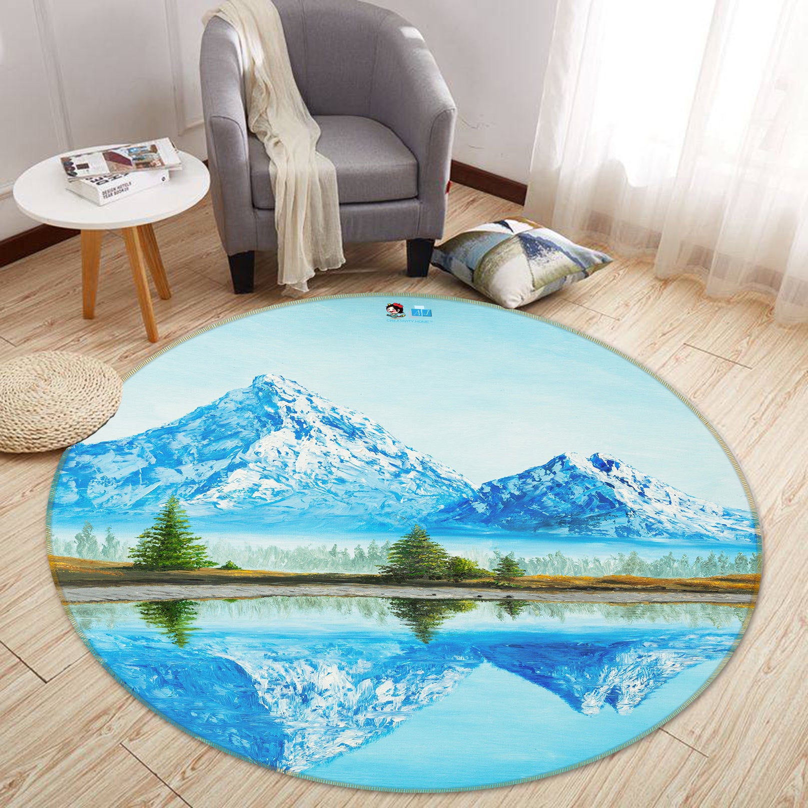 3D Snow Mountain Lake 18146 Marina Zotova Rug Round Non Slip Rug Mat