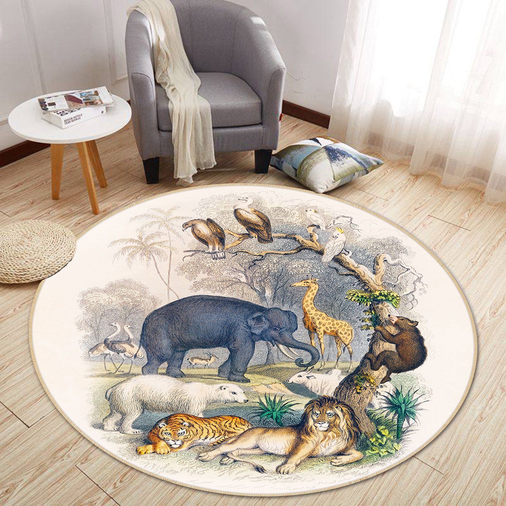 3D Zoo 049 Animal Round Non Slip Rug Mat Mat AJ Creativity Home 