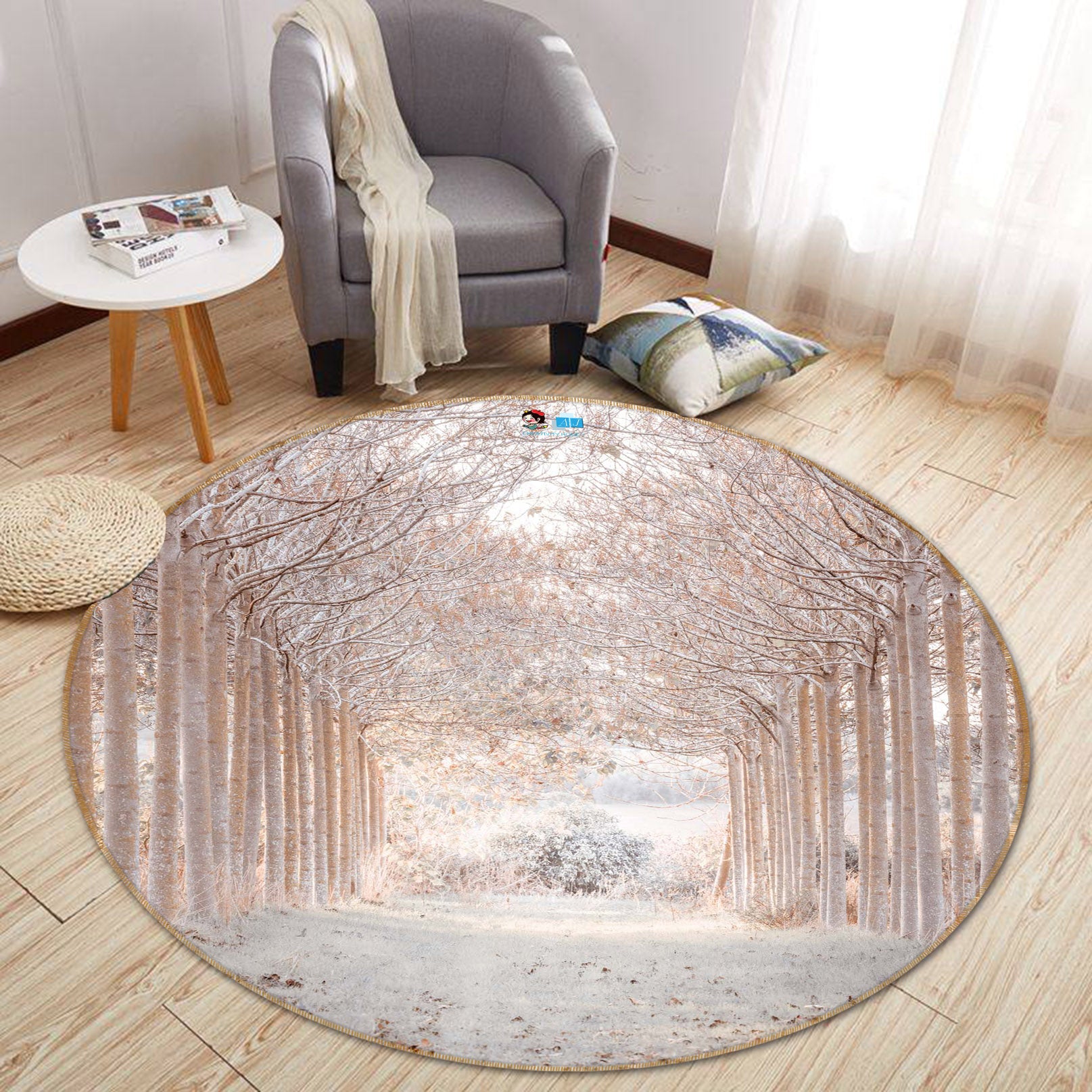 3D Snow Tree 7335 Assaf Frank Rug Round Non Slip Rug Mat