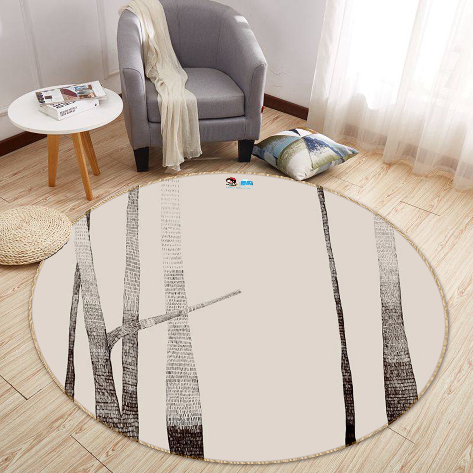 3D Abstract Tree Trunk 74015 Round Non Slip Rug Mat