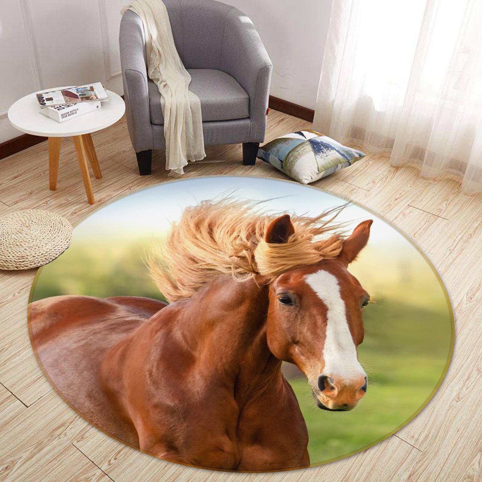 3D Horse 37179 Animal Round Non Slip Rug Mat