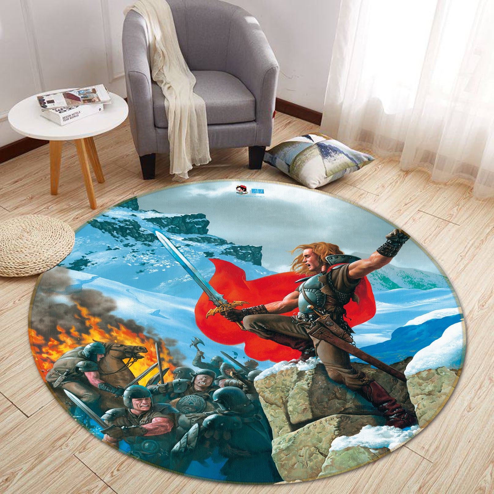 3D Snow Mountain Soldier Fighting 6077 Ciruelo Rug Round Non Slip Rug Mat