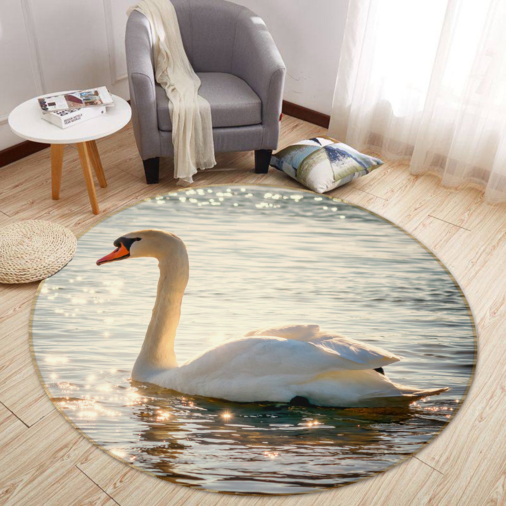 3D Swan 82051 Animal Round Non Slip Rug Mat