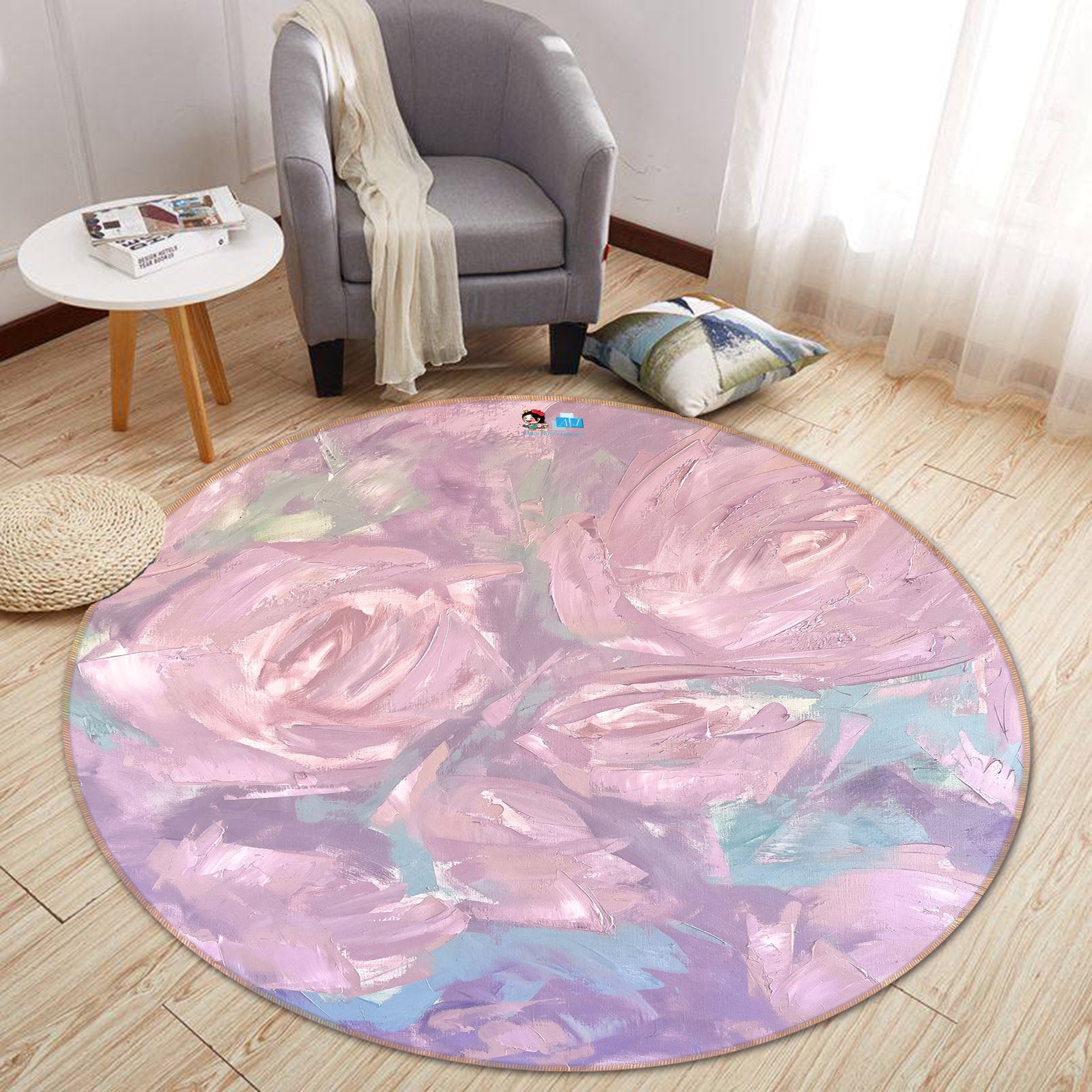 3D Pink Pigment 3884 Skromova Marina Rug Round Non Slip Rug Mat