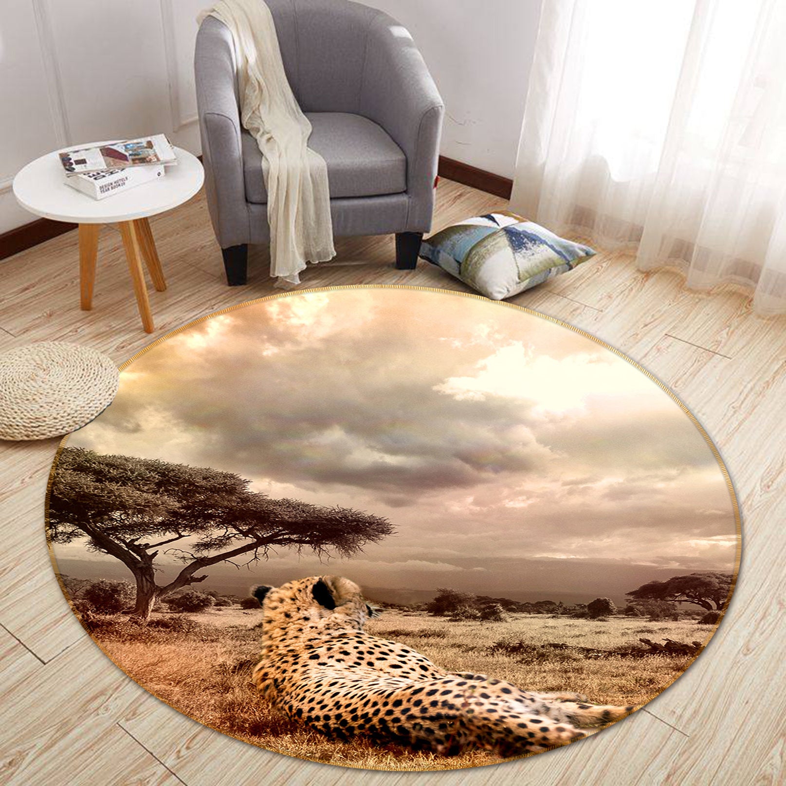 3D Tree Leopard 82203 Animal Round Non Slip Rug Mat