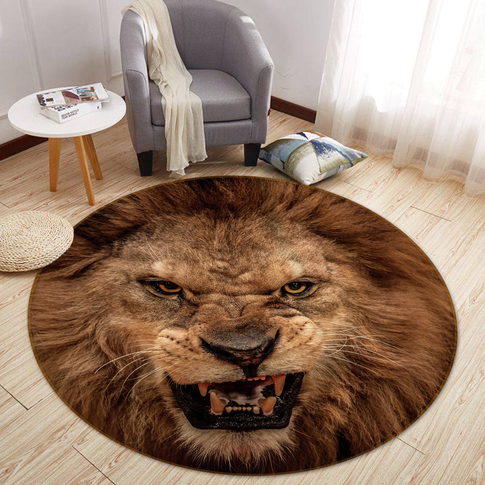 3D Lion 37206 Animal Round Non Slip Rug Mat