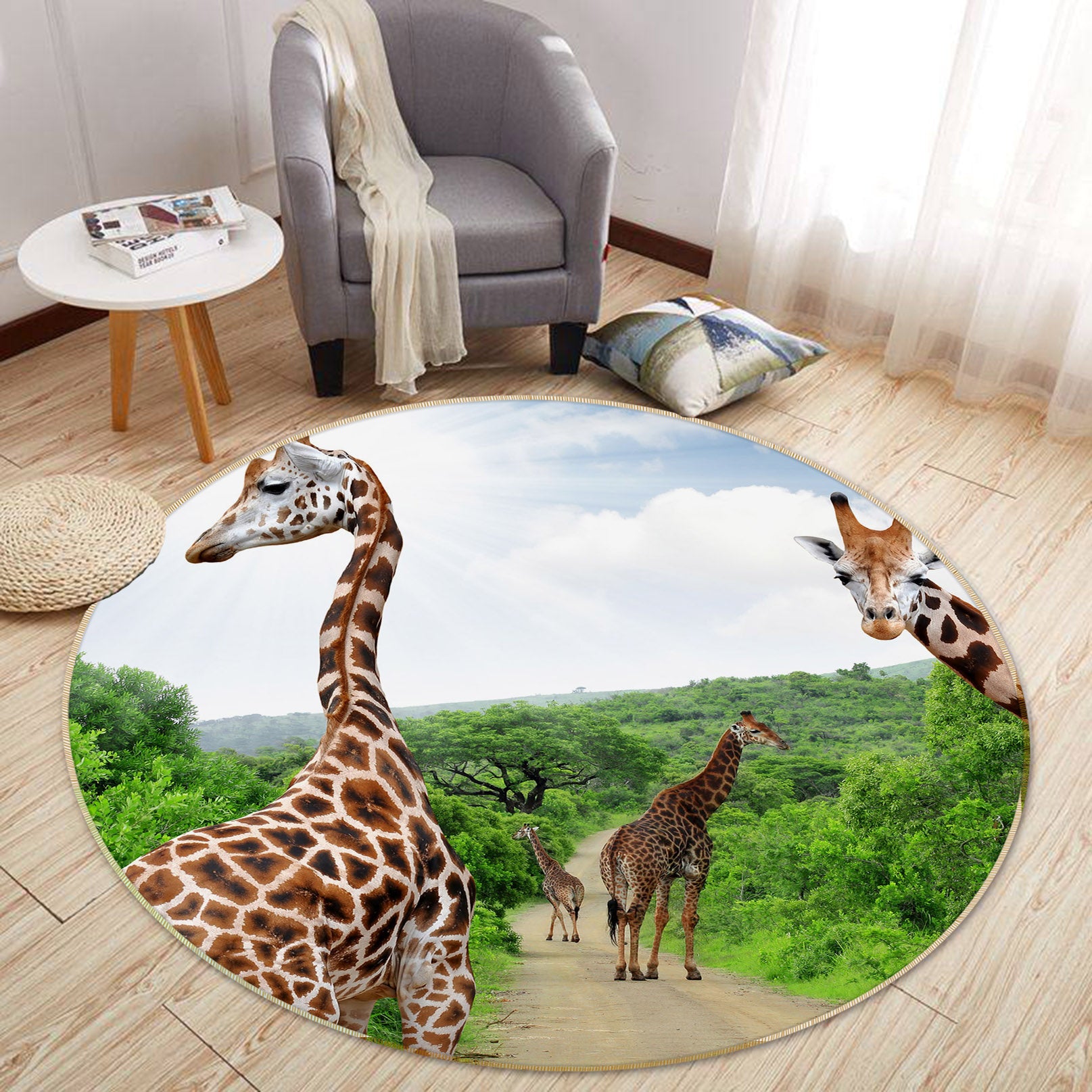 3D Giraffe 37151 Animal Round Non Slip Rug Mat