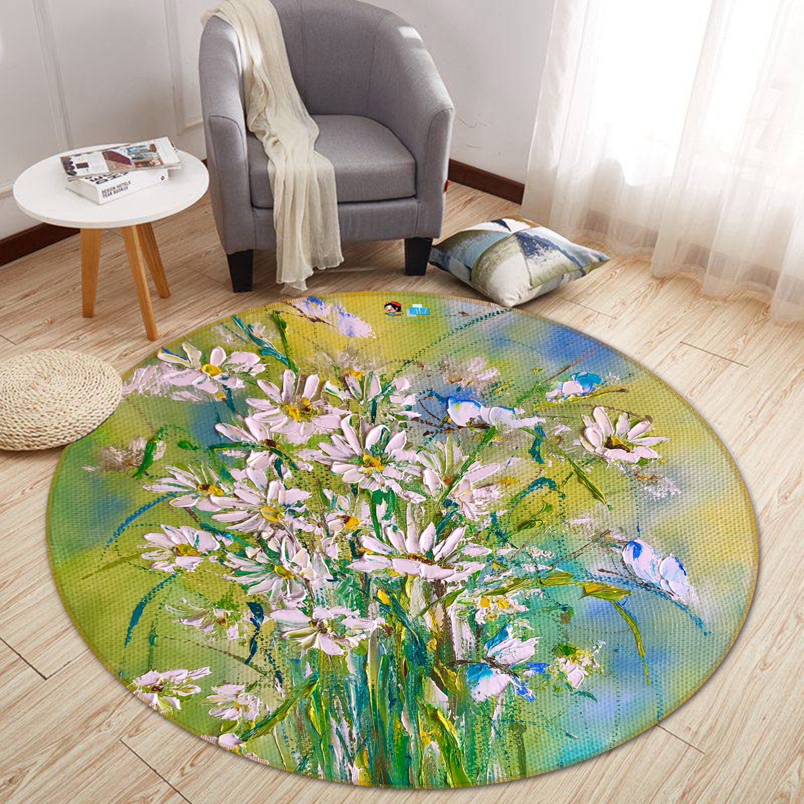 3D Painted Bouquet 831 Skromova Marina Rug Round Non Slip Rug Mat