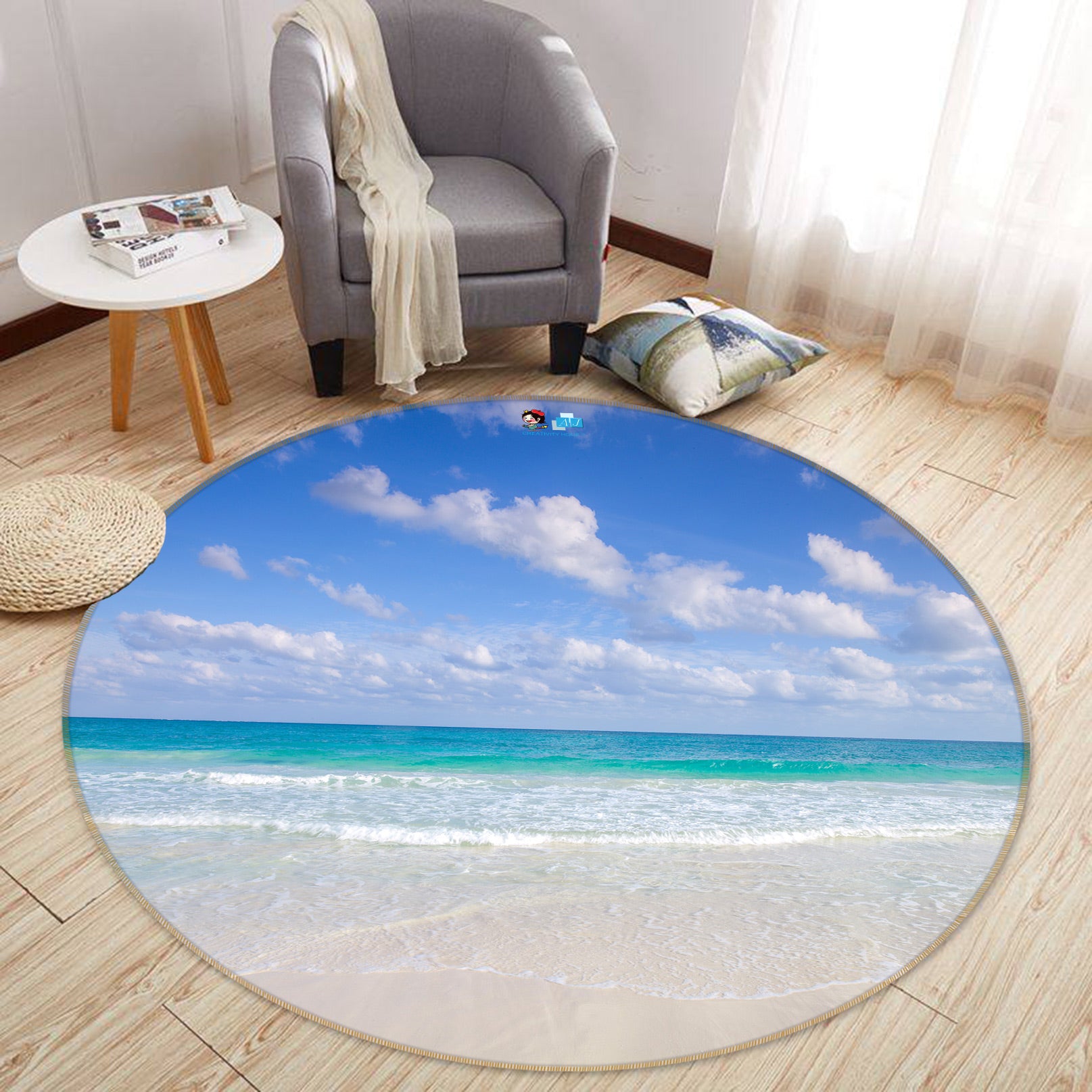 3D Beach Waves 7538 Assaf Frank Rug Round Non Slip Rug Mat