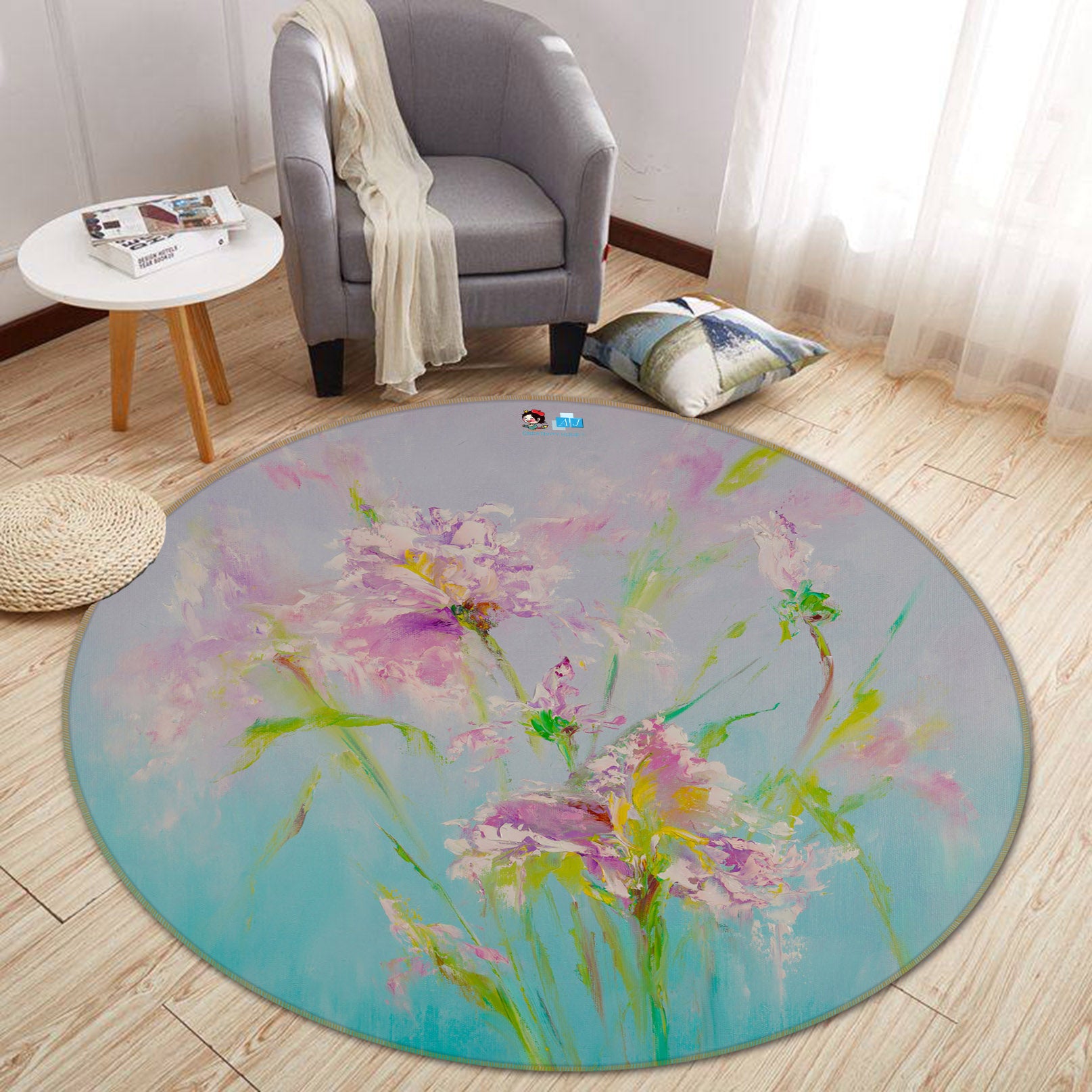 3D Pink Cute Bouquet 849 Skromova Marina Rug Round Non Slip Rug Mat