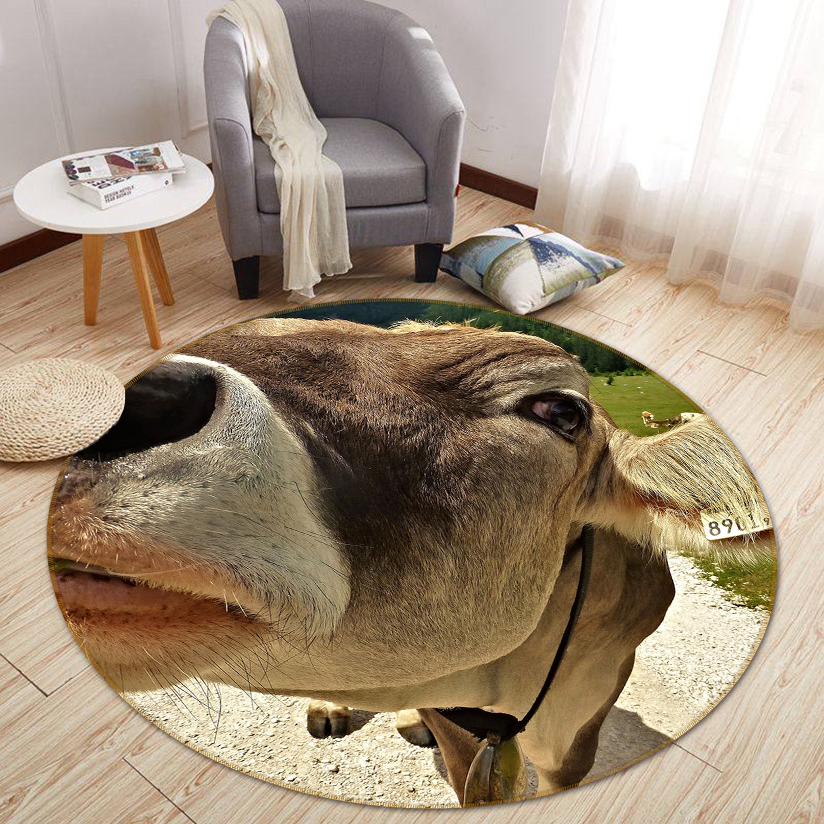 3D Cows 82207 Animal Round Non Slip Rug Mat