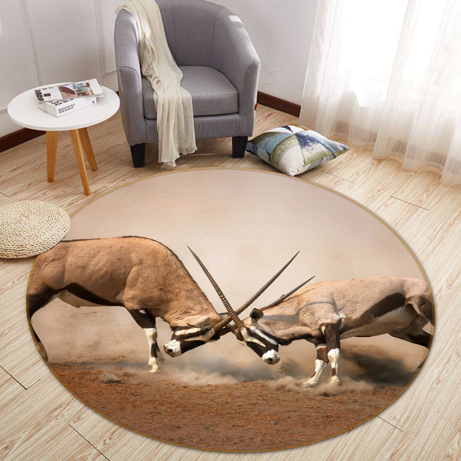 3D Antelope 38063 Animal Round Non Slip Rug Mat