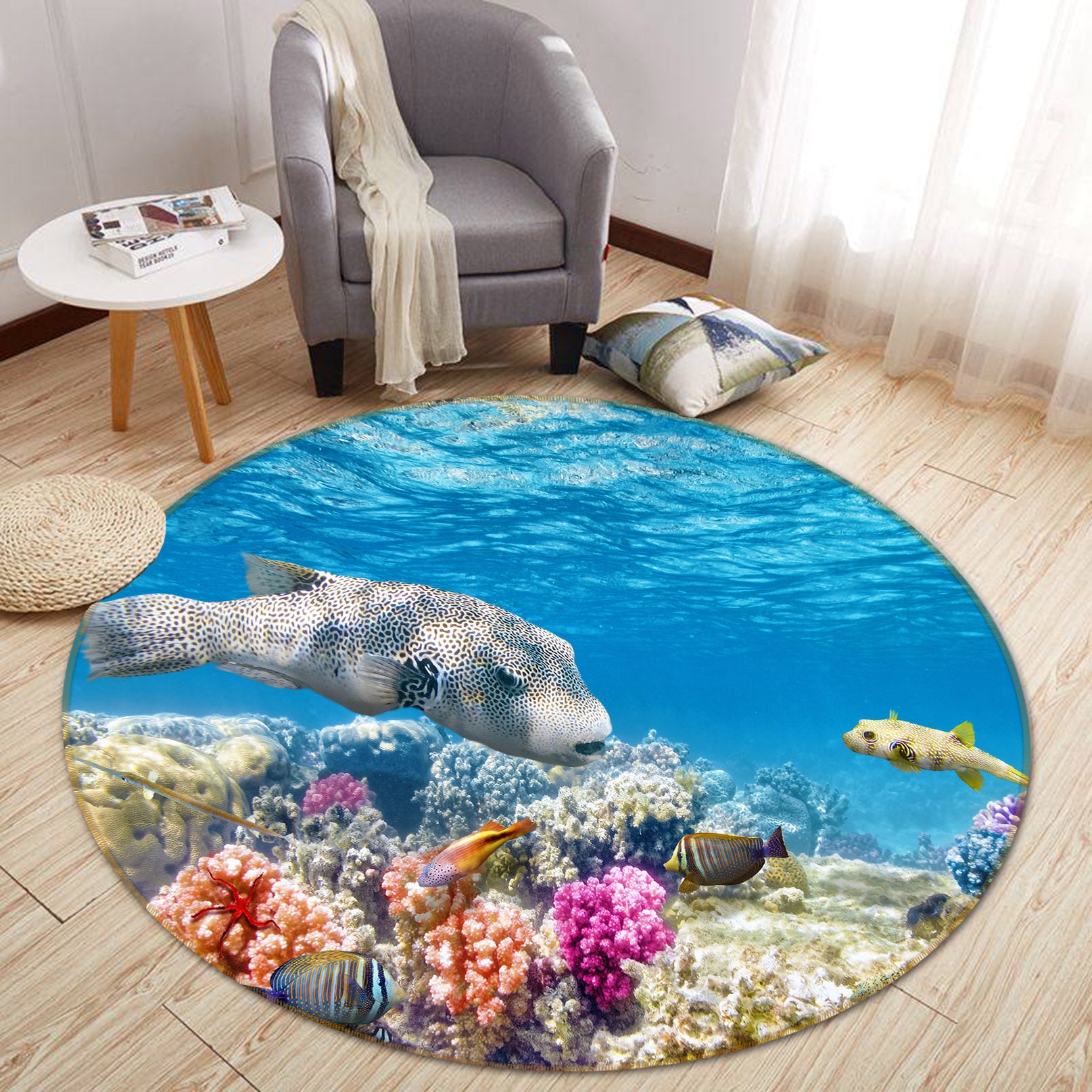 3D Coral Fish 38091 Animal Round Non Slip Rug Mat