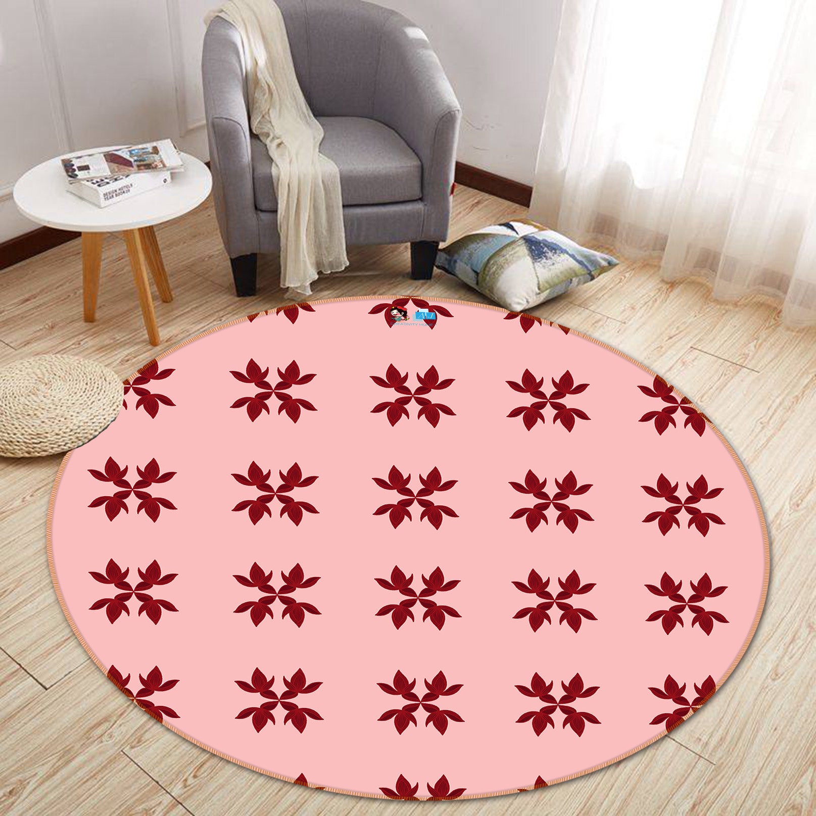 3D Red Leaves Flower Pattern 10543 Kashmira Jayaprakash Rug Round Non Slip Rug Mat