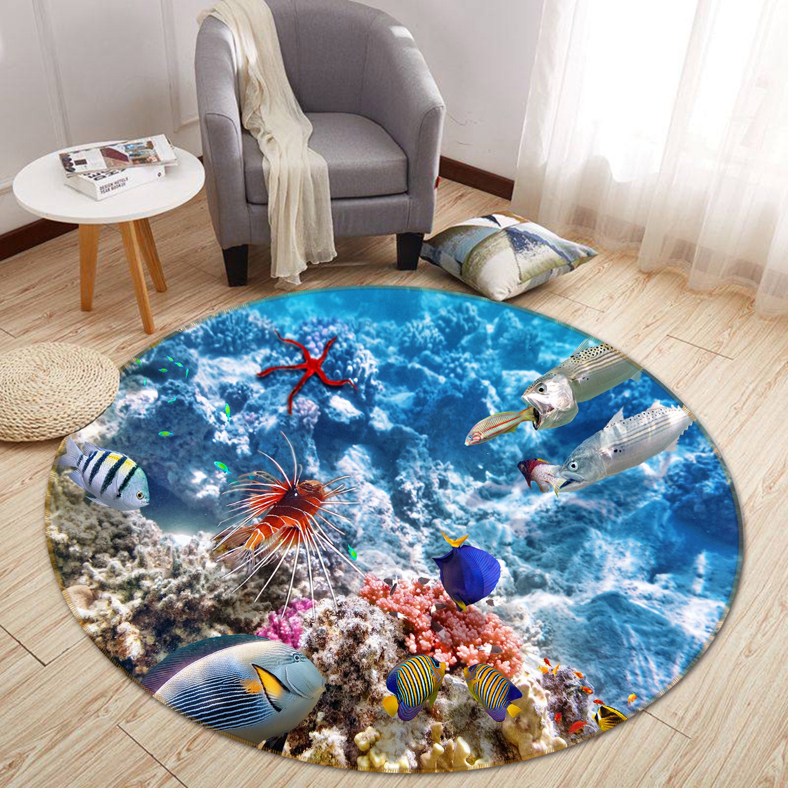 3D Coral Fish 38092 Animal Round Non Slip Rug Mat