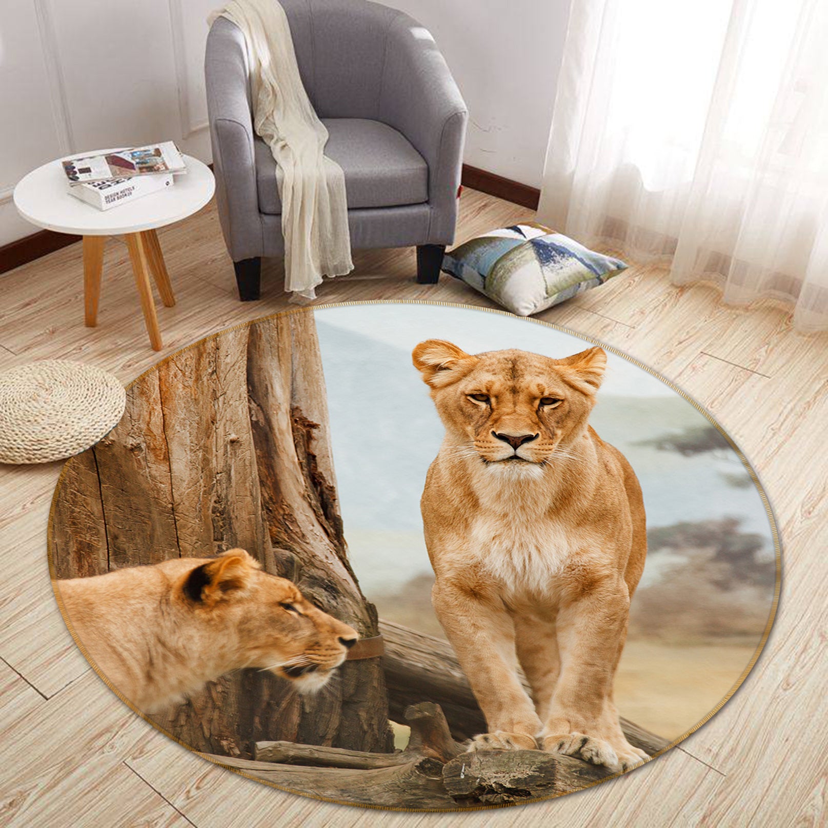 3D Lioness 82190 Animal Round Non Slip Rug Mat