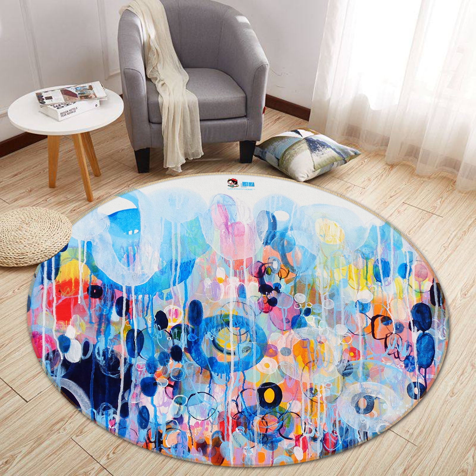 3D Blue Circle 1346 Misako Chida Rug Round Non Slip Rug Mat