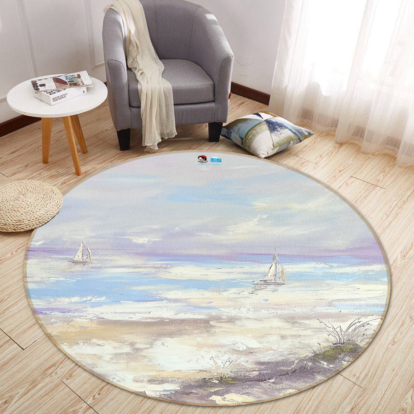 3D White Spray 3876 Skromova Marina Rug Round Non Slip Rug Mat