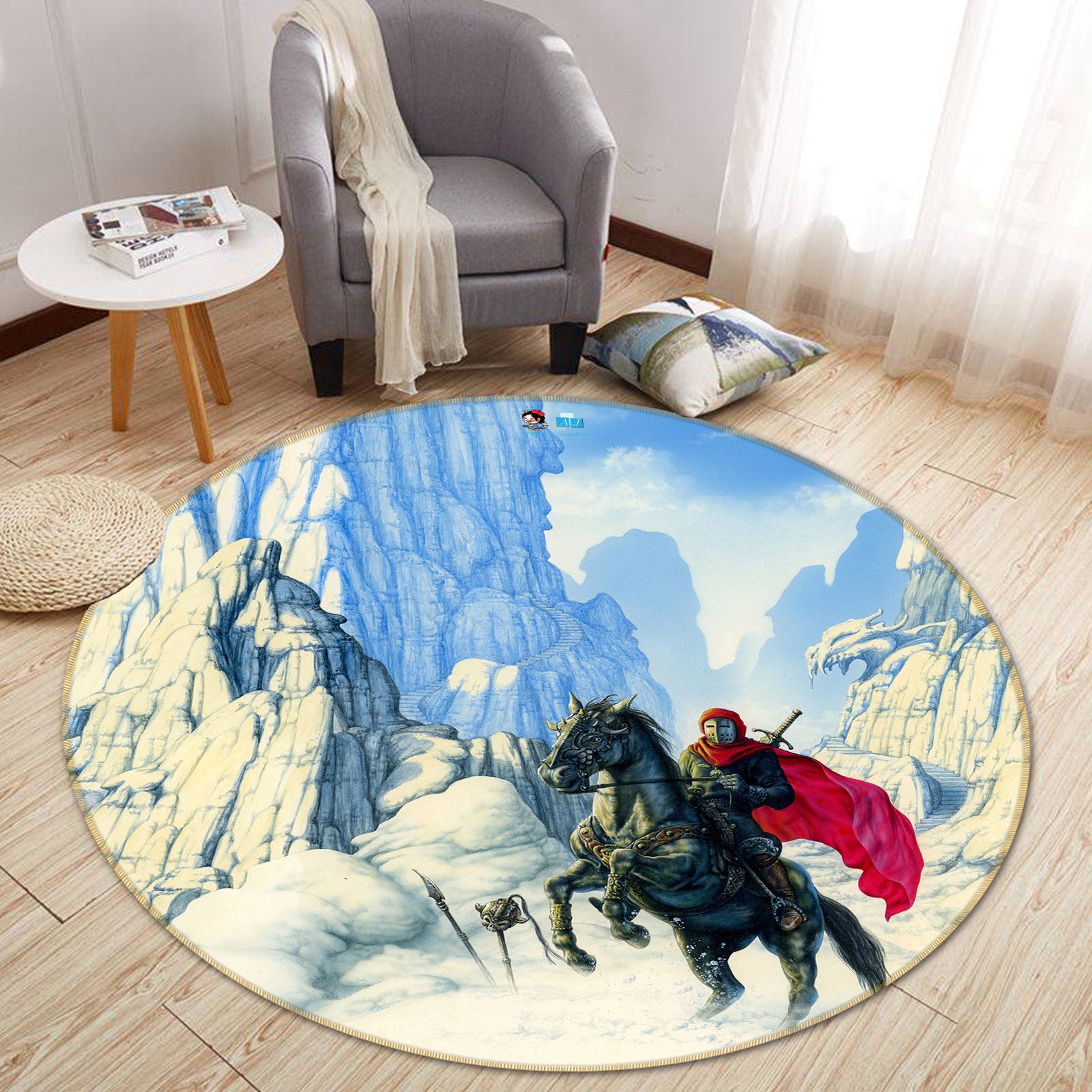 3D Rock Knight 6056 Ciruelo Rug Round Non Slip Rug Mat