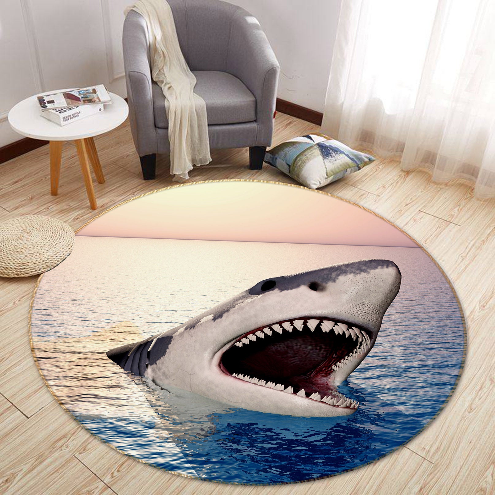 3D Shark 82033 Animal Round Non Slip Rug Mat