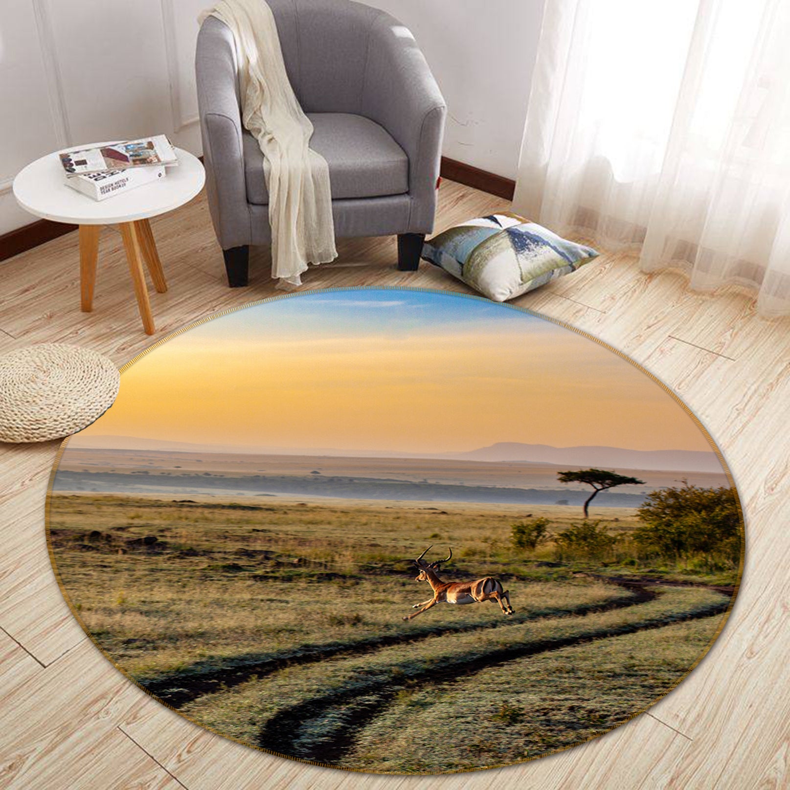 3D Road Antelope 82200 Animal Round Non Slip Rug Mat