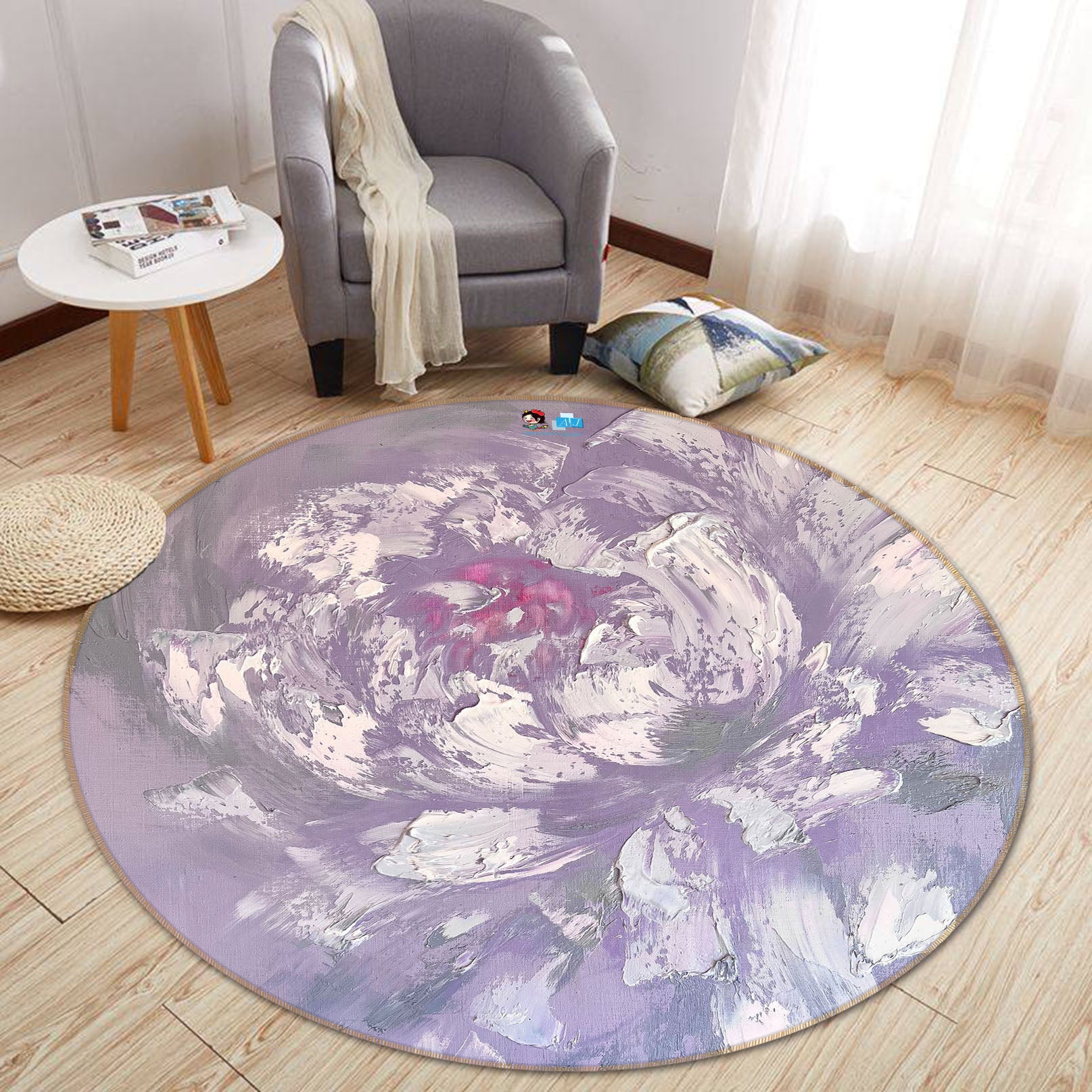 3D White Pattern 3886 Skromova Marina Rug Round Non Slip Rug Mat