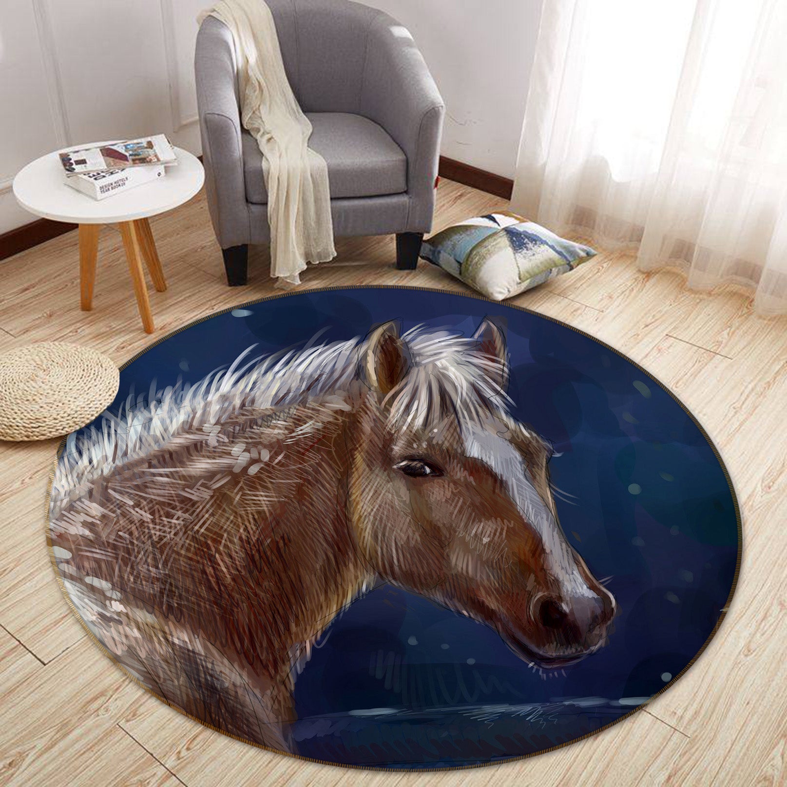 3D Brown Horse 37157 Animal Round Non Slip Rug Mat