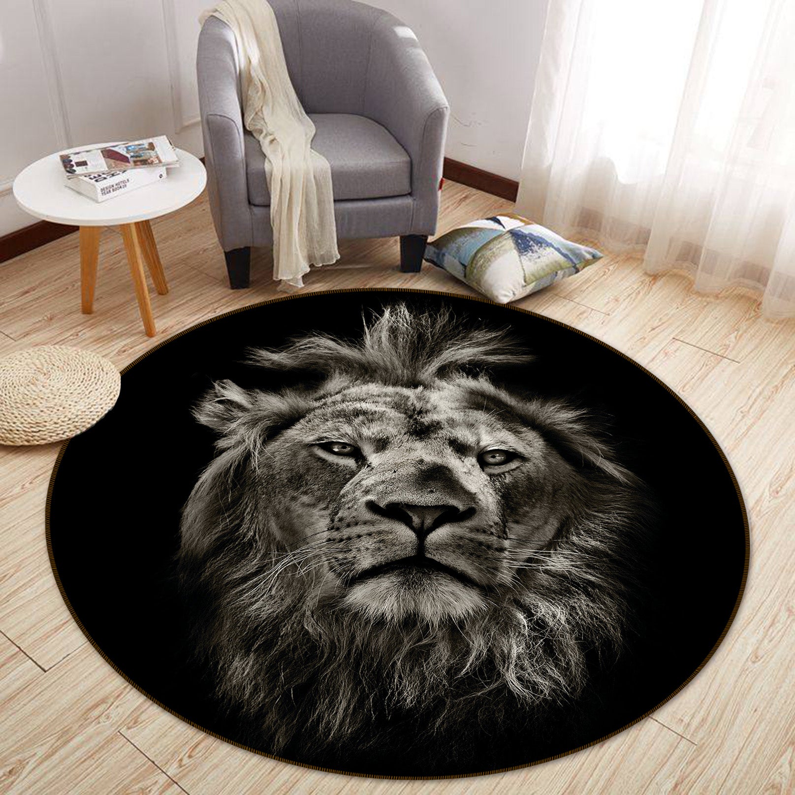 3D Lion 37205 Animal Round Non Slip Rug Mat