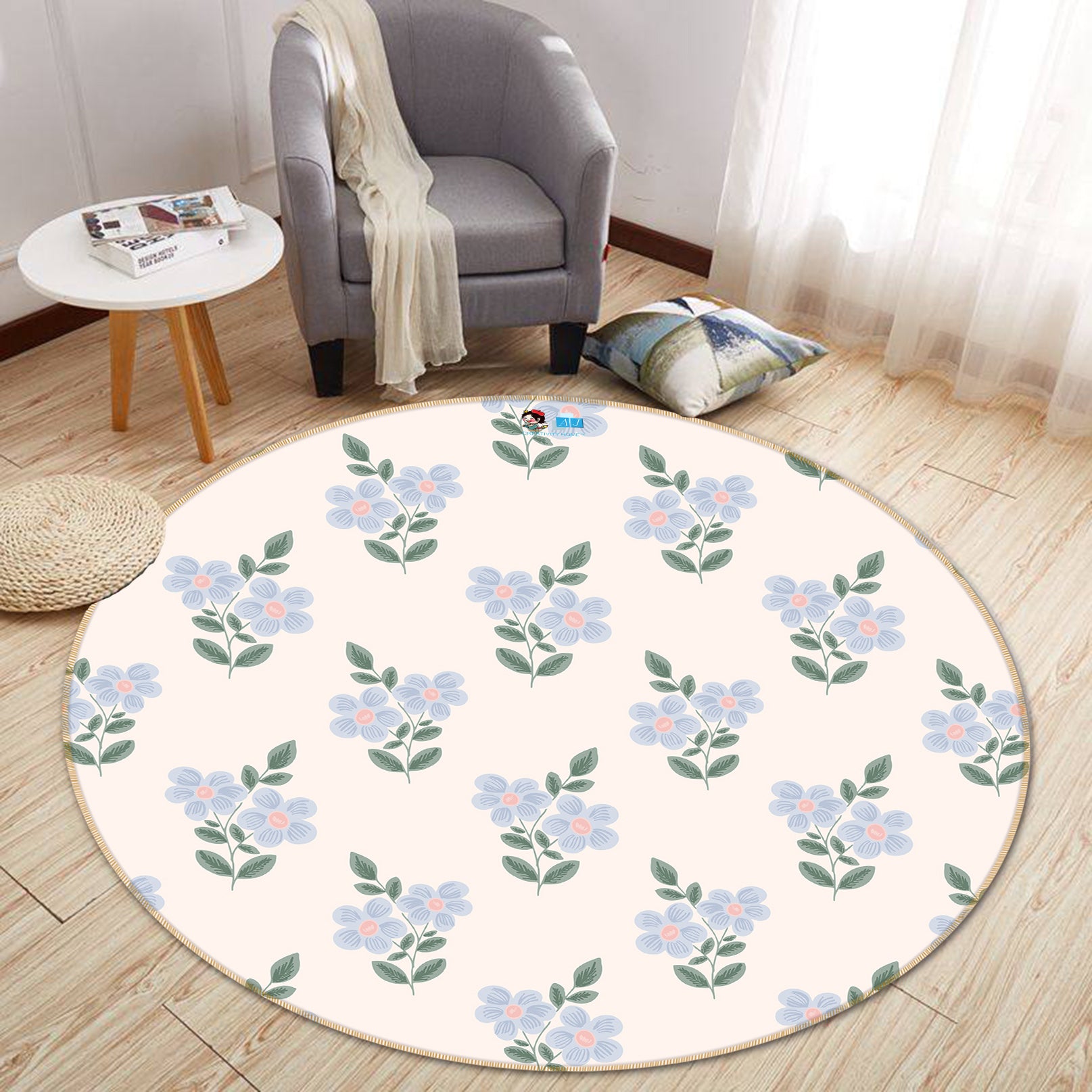 3D Blue Little Flower Pattern 10581 Kashmira Jayaprakash Rug Round Non Slip Rug Mat