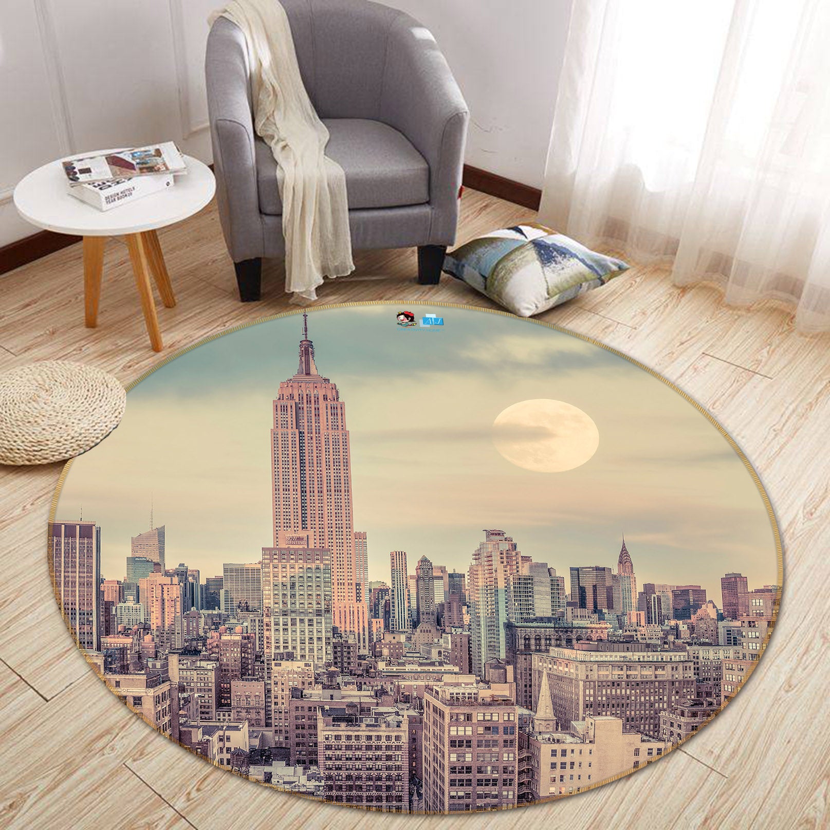 3D City Building 7221 Assaf Frank Rug Round Non Slip Rug Mat