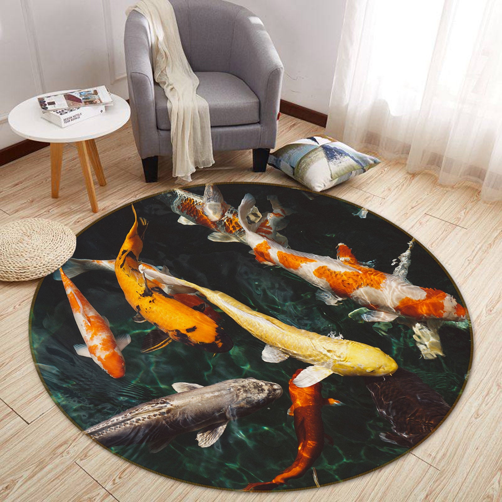 3D Koi Fish 81299 Animal Round Non Slip Rug Mat