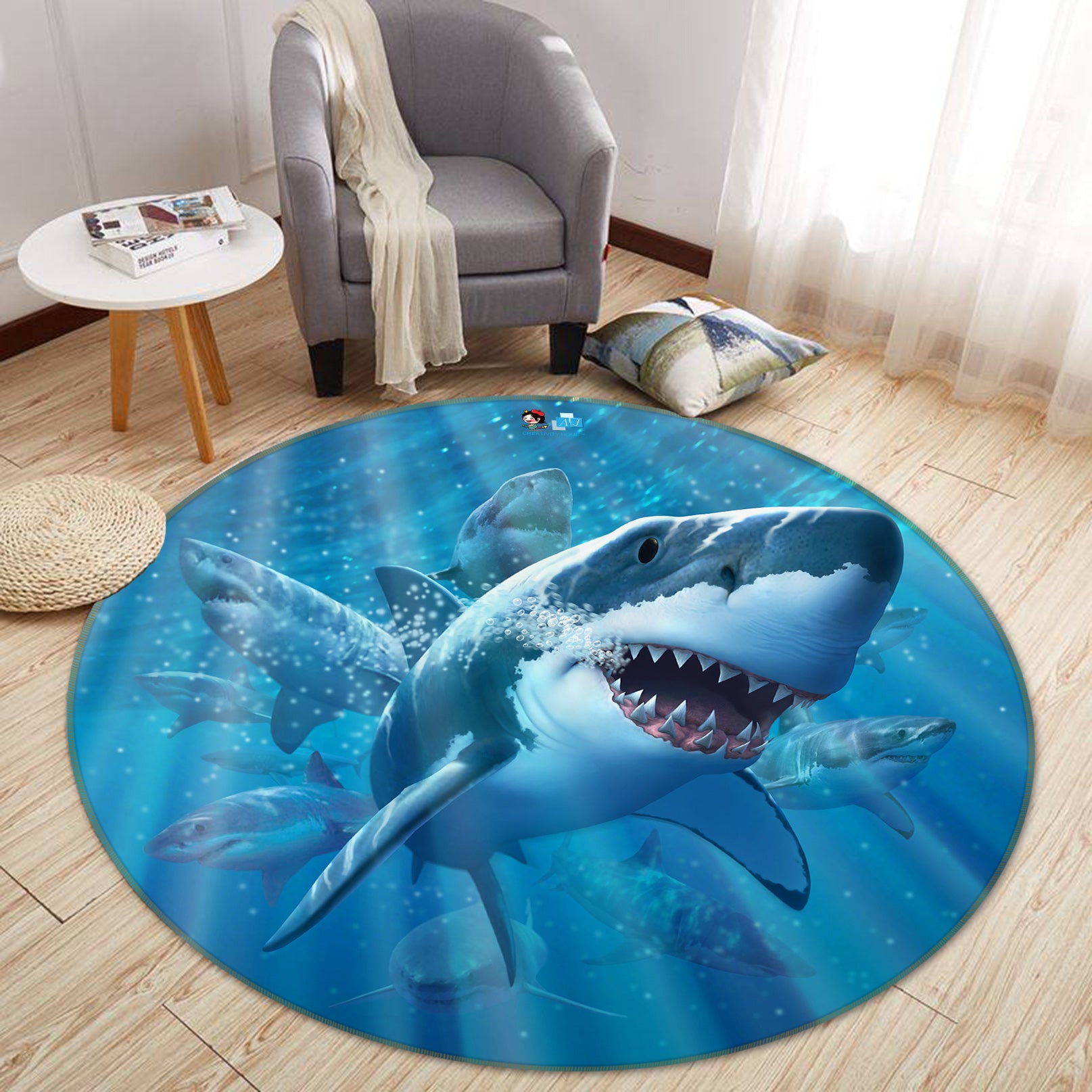 3D Shark 83133 Jerry LoFaro Rug Round Non Slip Rug Mat