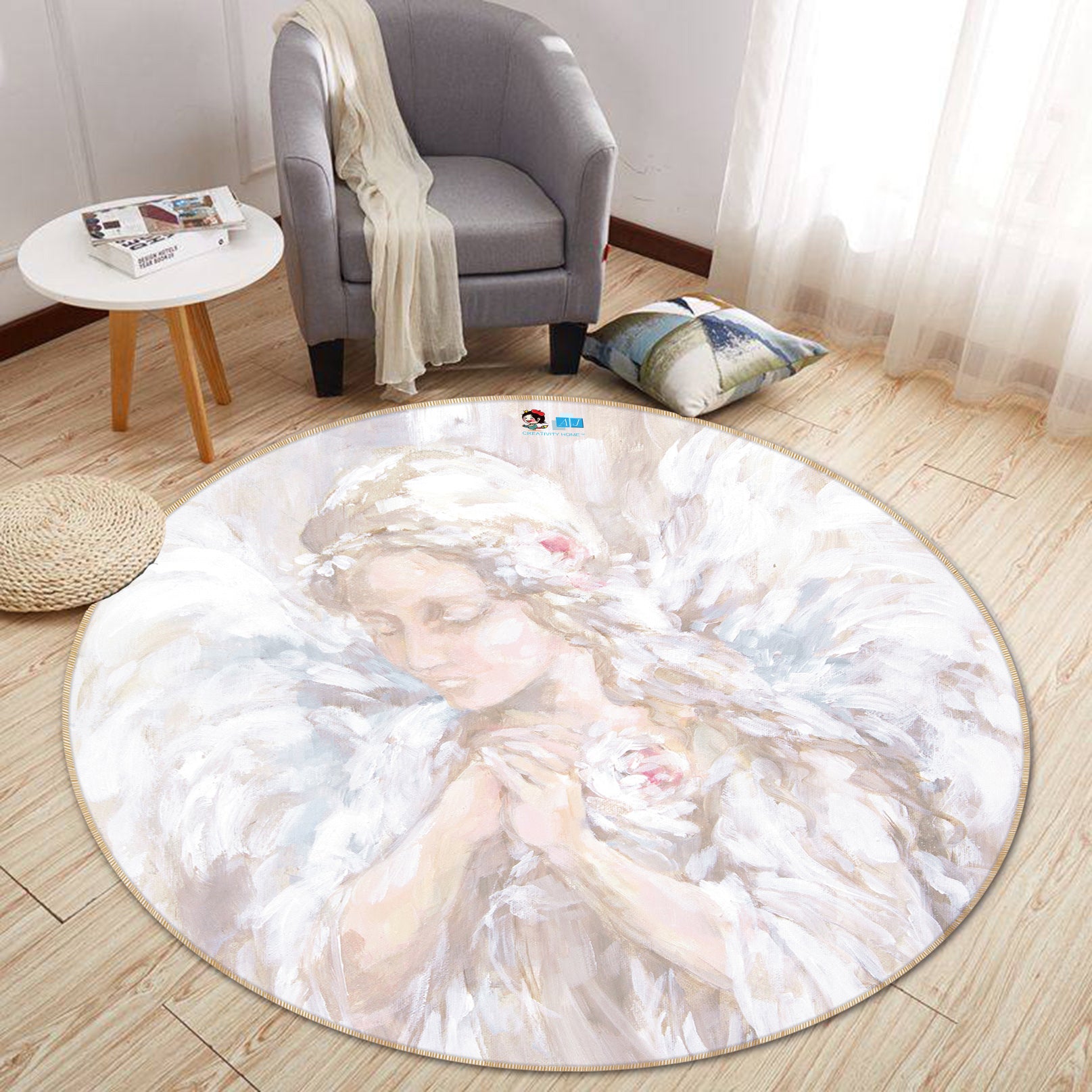 3D Angel 1193 Debi Coules Rug Round Non Slip Rug Mat