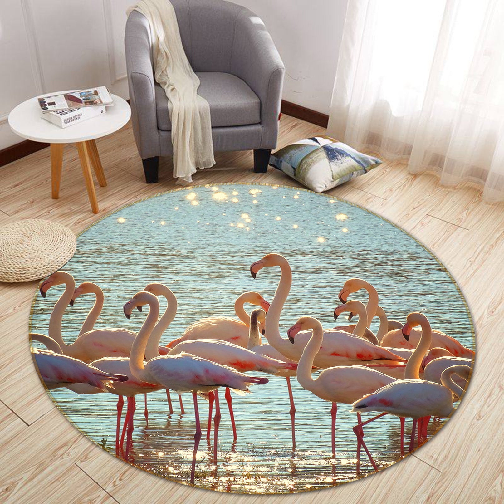 3D Flamingo 82218 Animal Round Non Slip Rug Mat