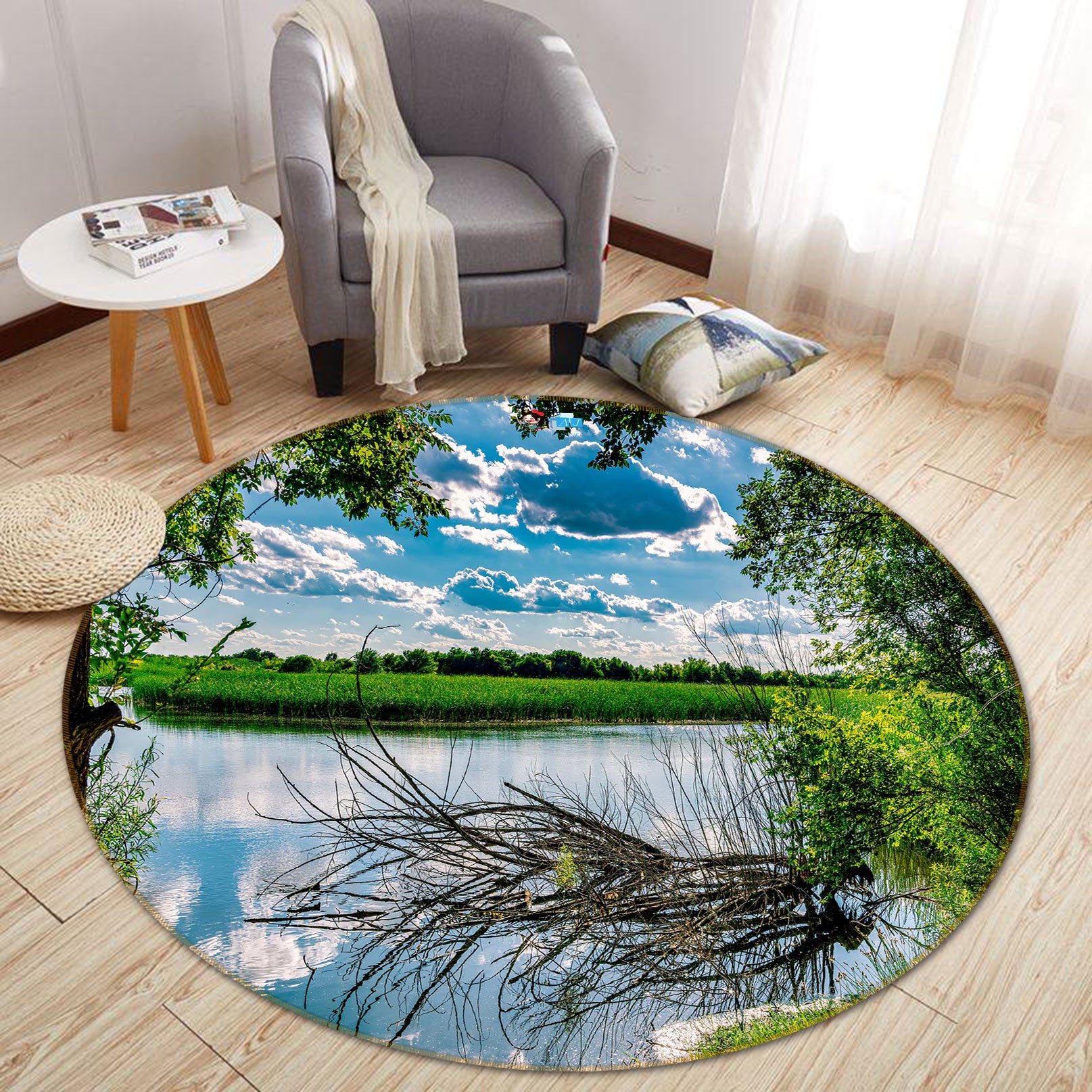 3D Lake Branches 5034 Beth Sheridan Rug Round Non Slip Rug Mat