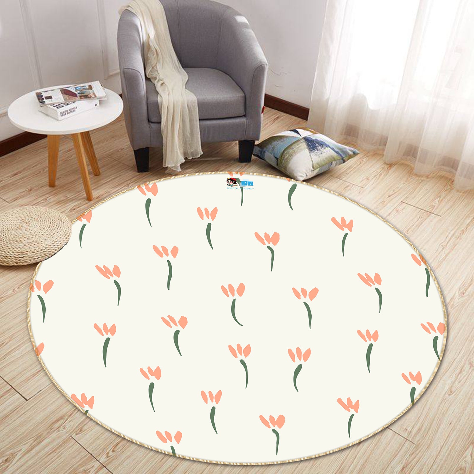 3D Flower Patternn 10599 Kashmira Jayaprakash Rug Round Non Slip Rug Mat