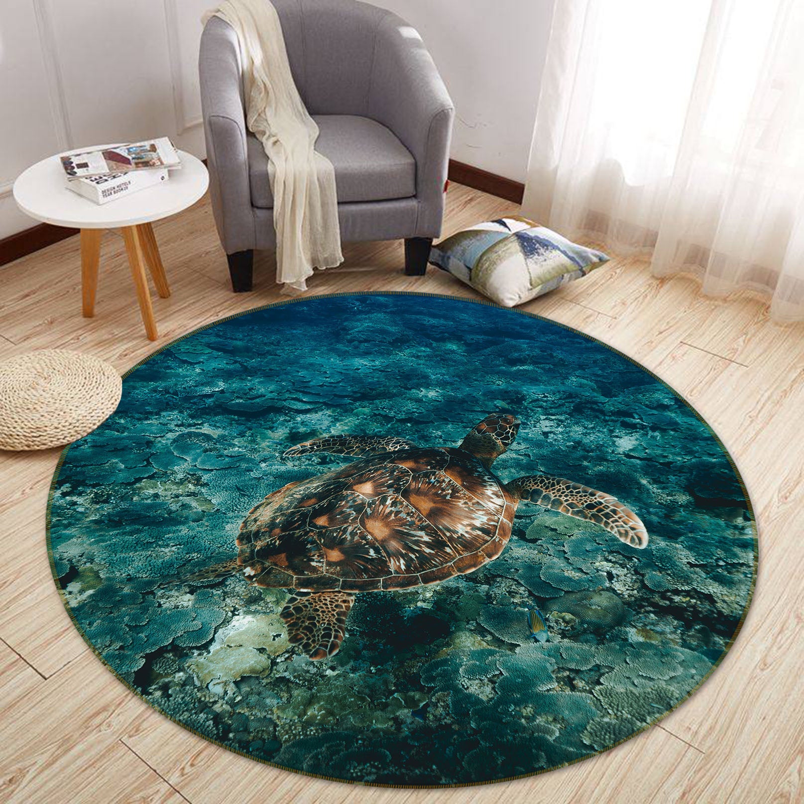 3D Sea Turtle 82042 Animal Round Non Slip Rug Mat